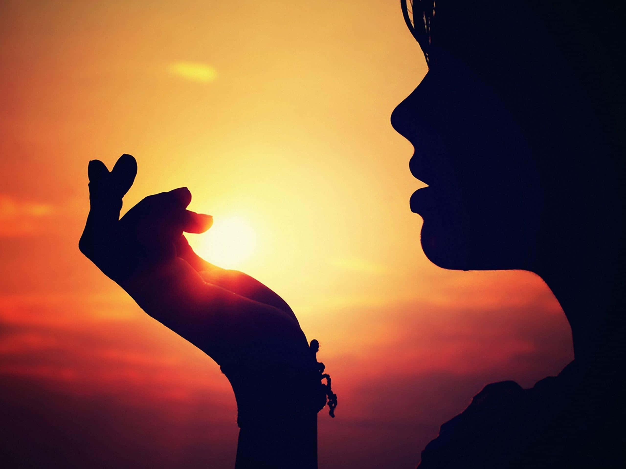 Sunset Silhouette, fiery sunset sky, silhouette of a person, 2K Desktop Wallpaper