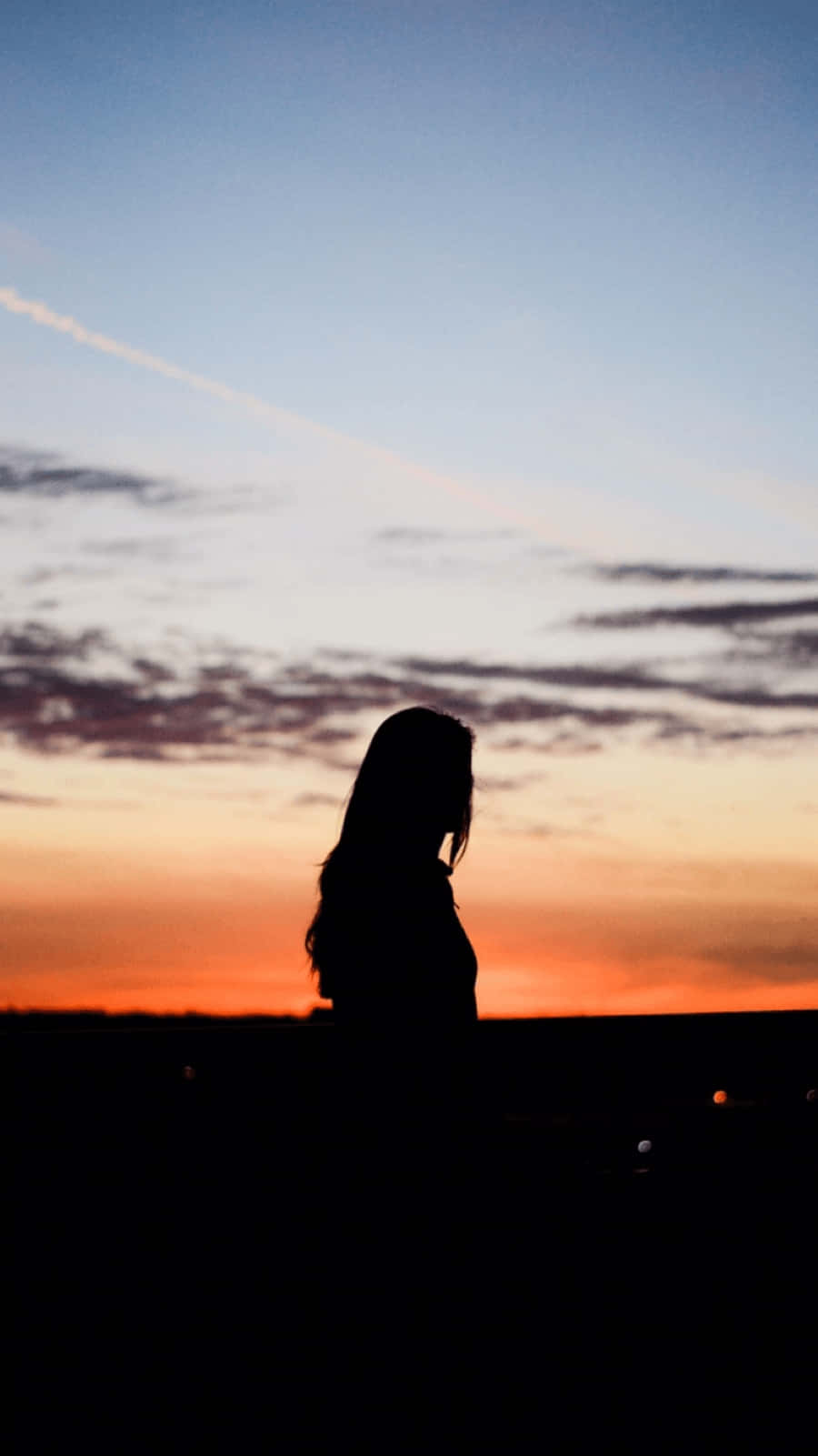 Sunset Silhouette, orange and blue sky, clouds, HD Phone Wallpaper