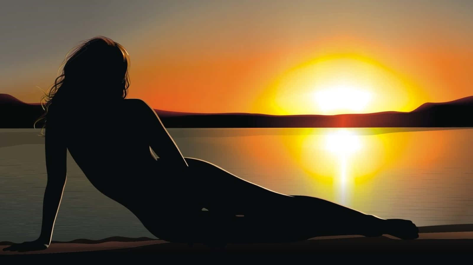 Sunset Silhouette, woman, water, HD Desktop Wallpaper