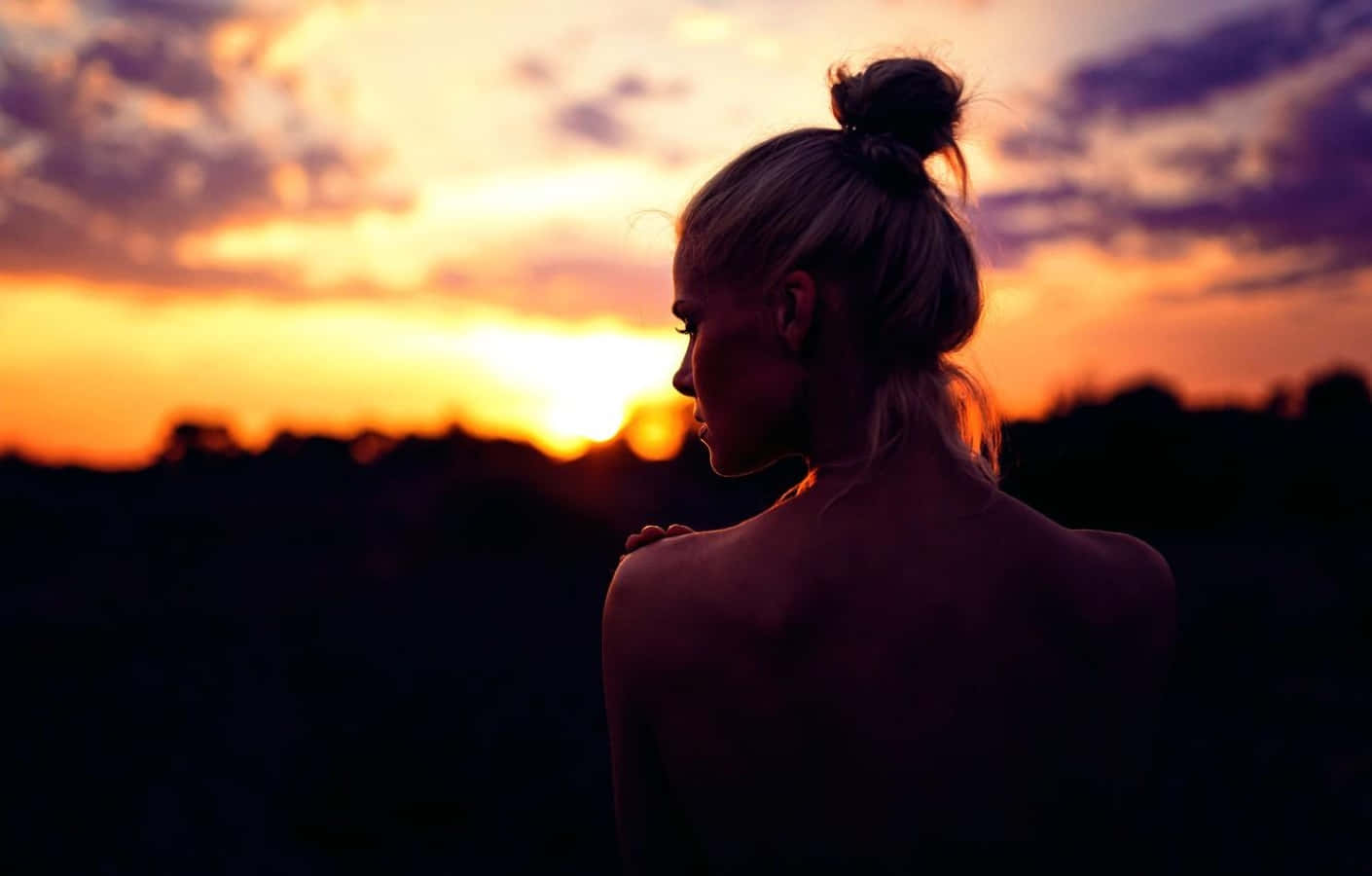 Sunset Silhouette, orange and purple sunset, dark horizon, HD Desktop Wallpaper