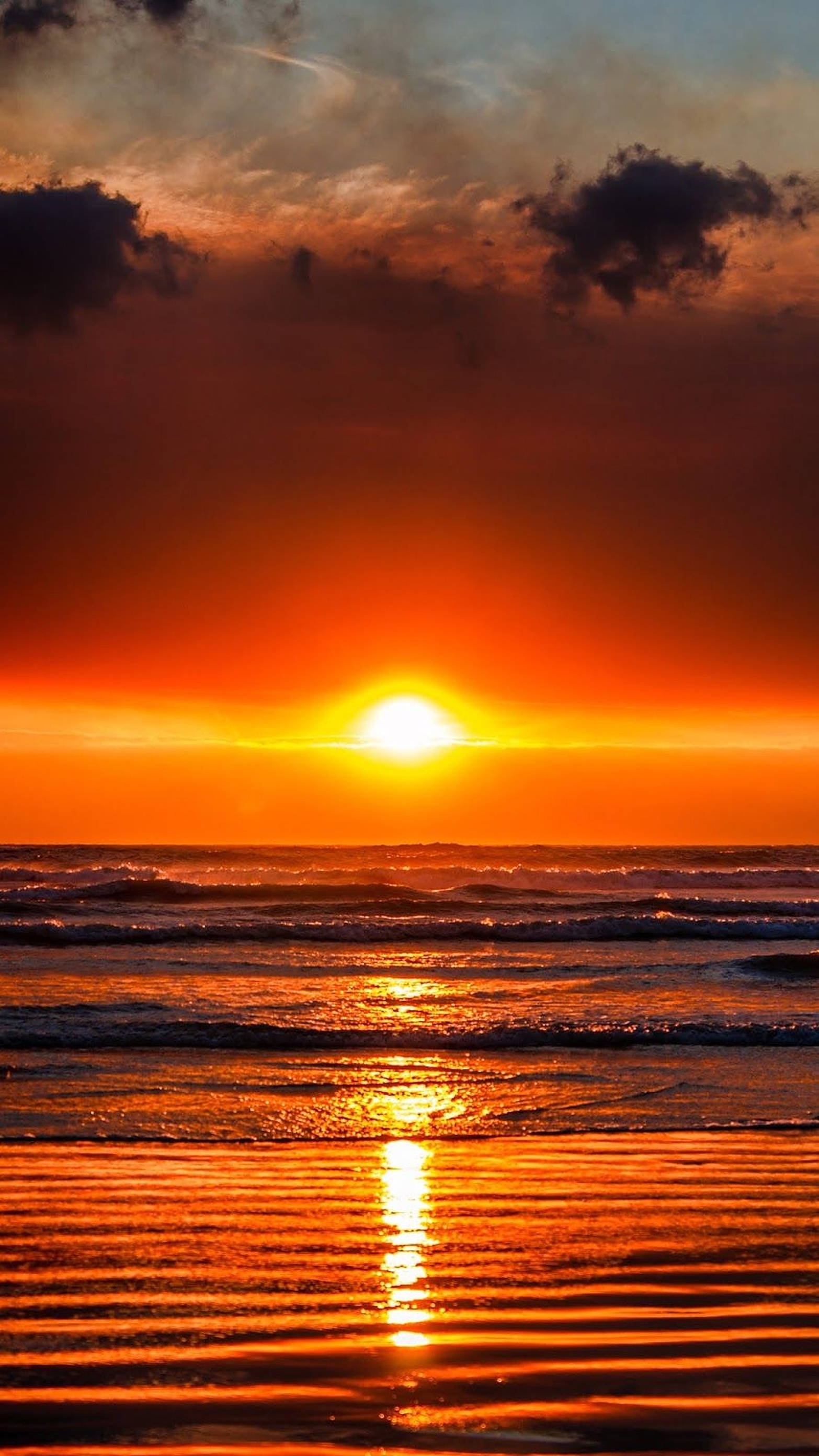 Serene Sunset Sky, fiery sunset, ocean, 2K Phone Wallpaper