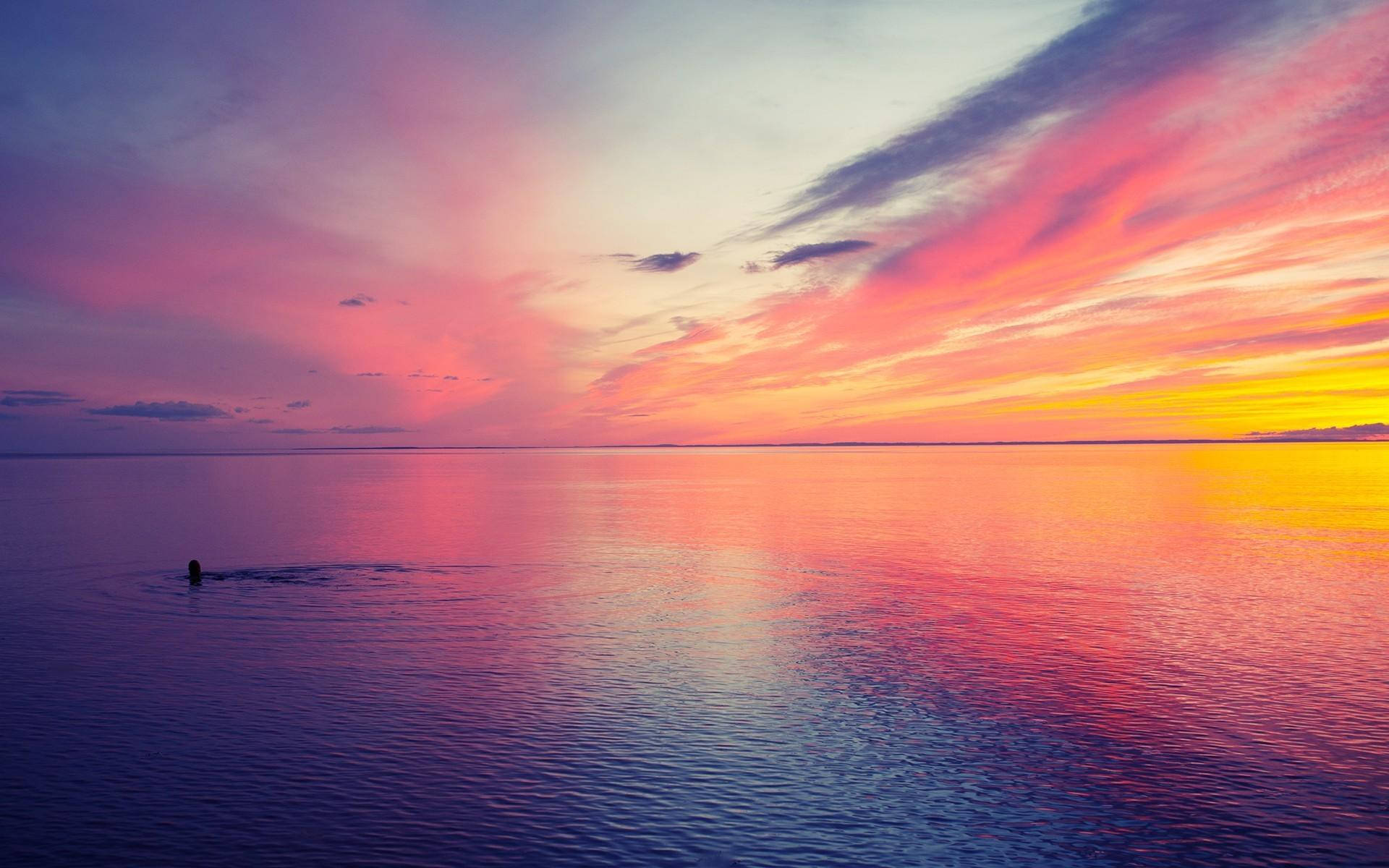 aesthetic sea sunset desktop, breathtaking sunset sky, fiery oranges, Full HD Desktop Wallpaper