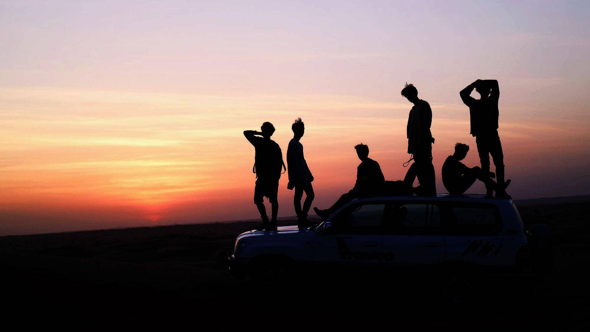 Silhouette Cool BTS Laptop, five friends, white SUV, Full HD Desktop Wallpaper