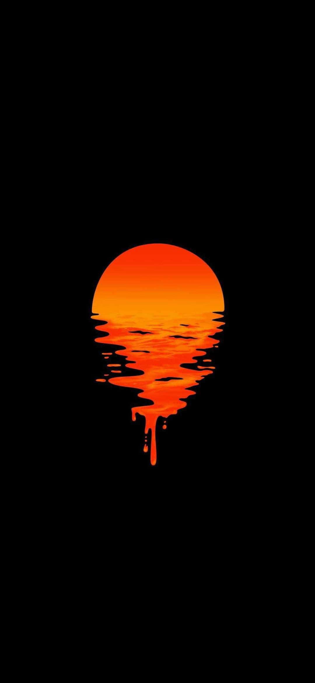 sunset, black background, orange sunset, Full HD Phone Wallpaper