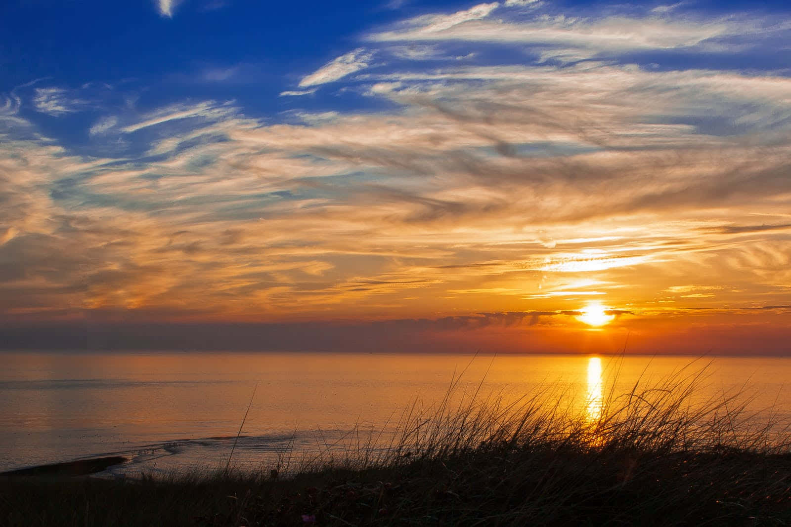 sunset, calm ocean waters, golden light, HD Desktop Wallpaper
