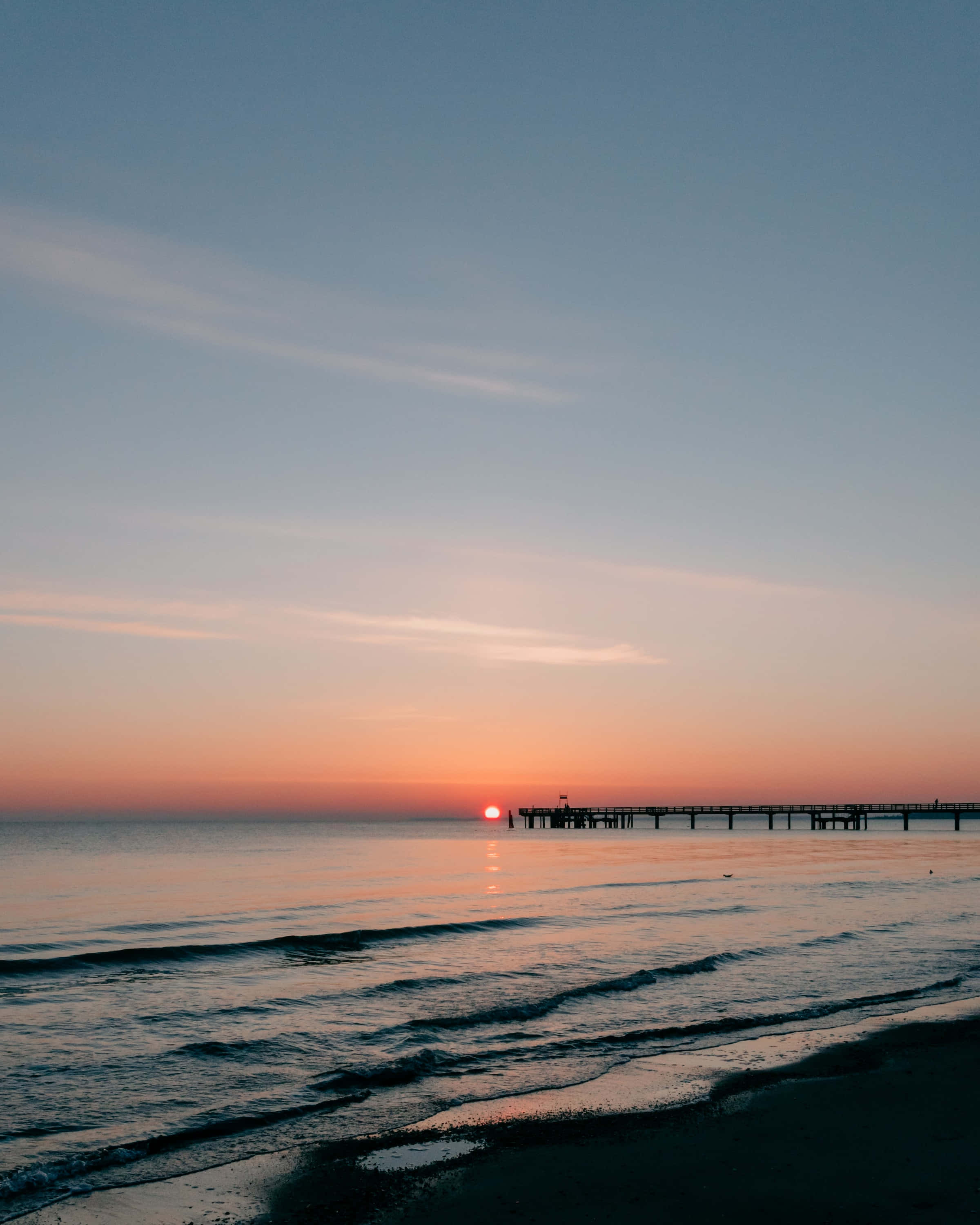 Sunset View, tranquil ocean, long pier, 2K Phone Wallpaper