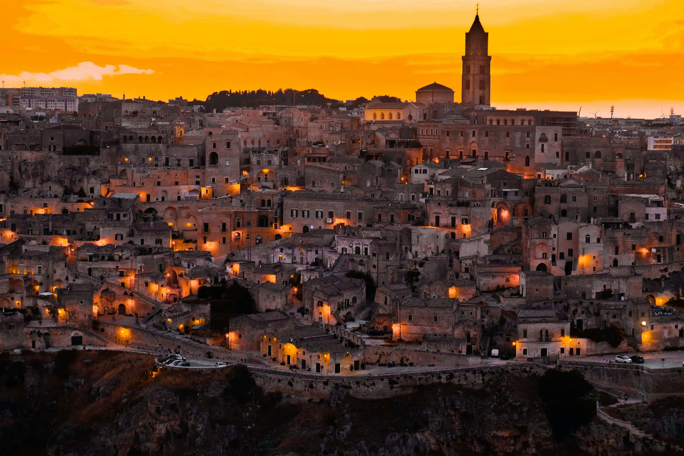 Sunset View, dusk, orange sky, Full HD Desktop Wallpaper