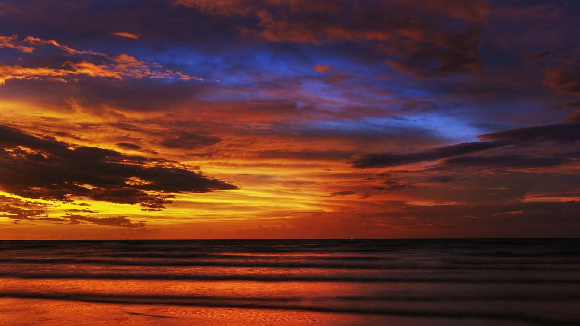 Sunset View, ocean, fiery orange, Full HD Desktop Wallpaper