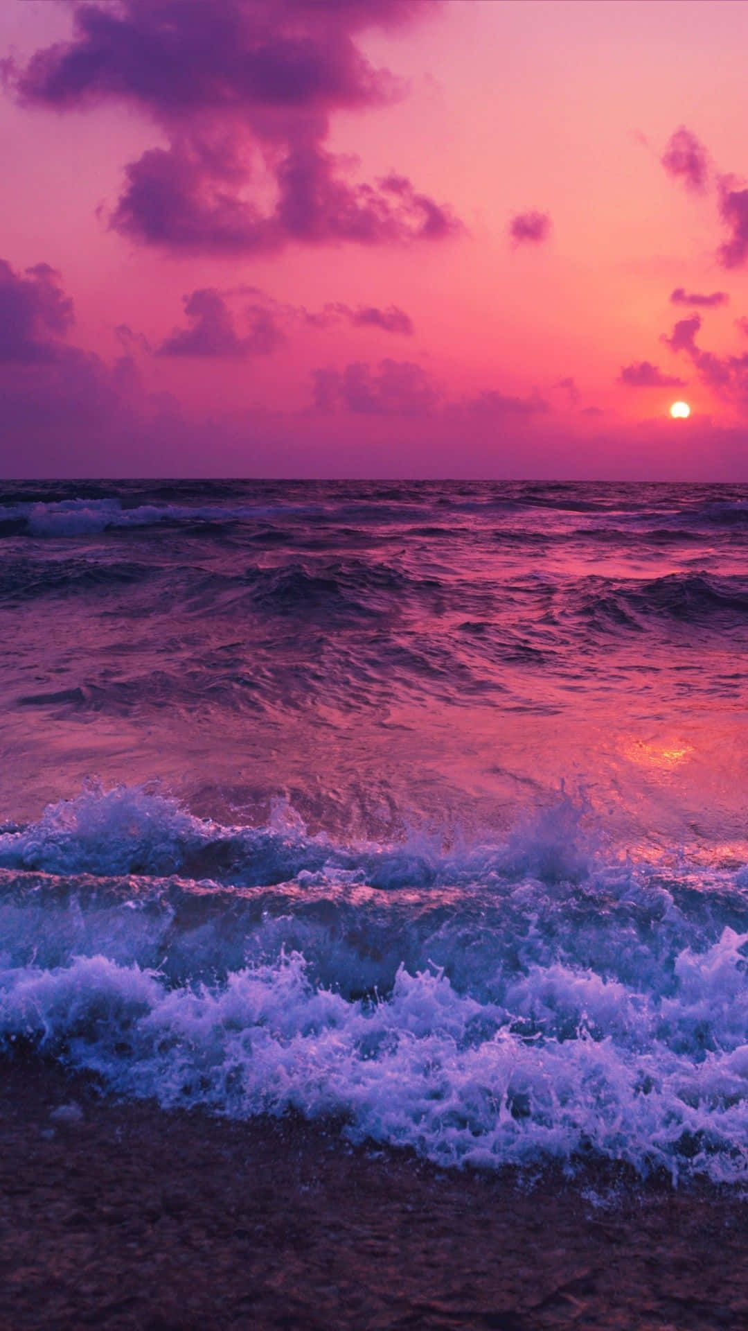 Sunset View, ocean, pink and purple hues, Full HD Phone Wallpaper