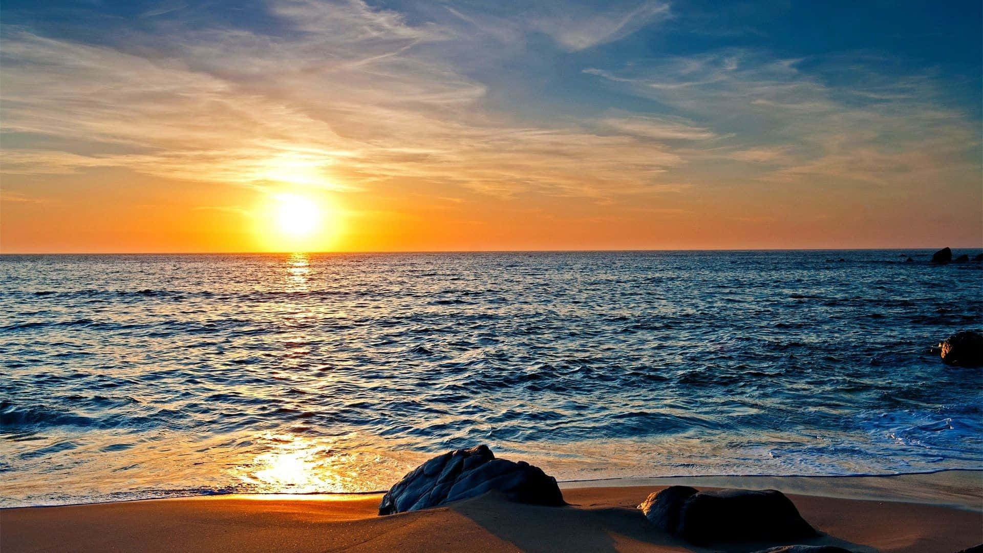 Sunset View, golden sunset, calm ocean waves, Full HD Desktop Wallpaper