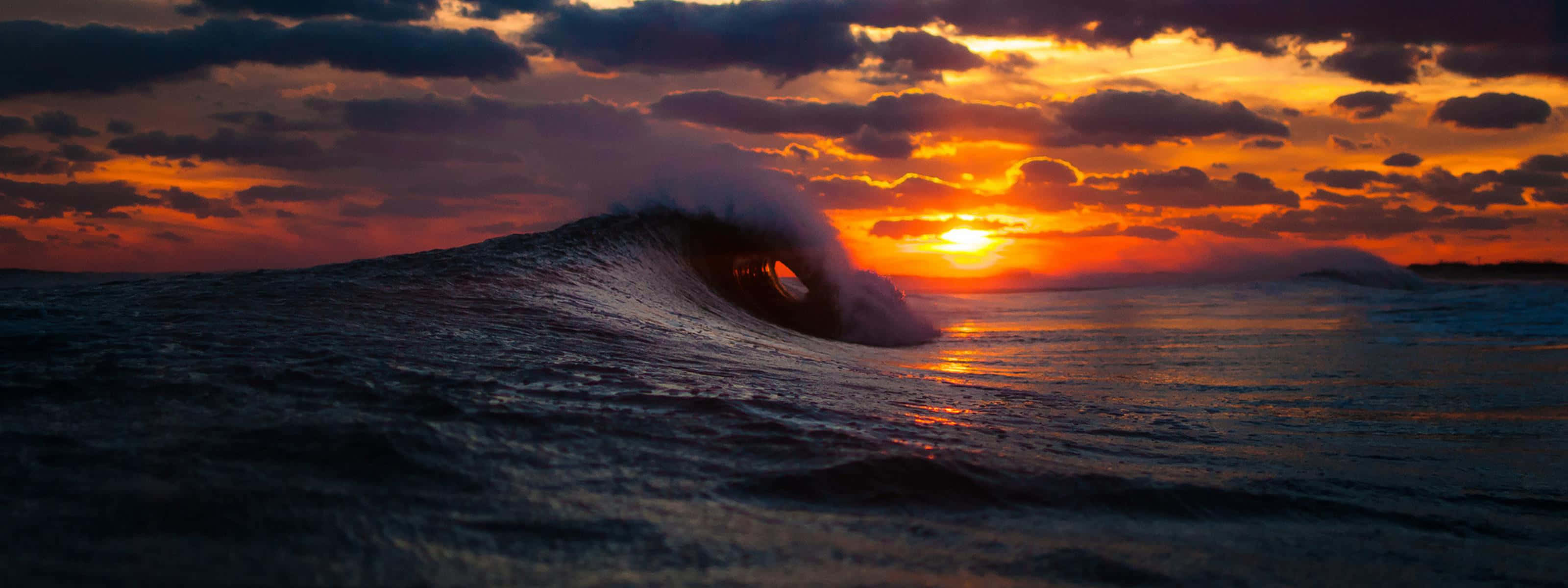 Sunset Wave, 3200 x 1200, ocean wave, 2K Desktop Wallpaper