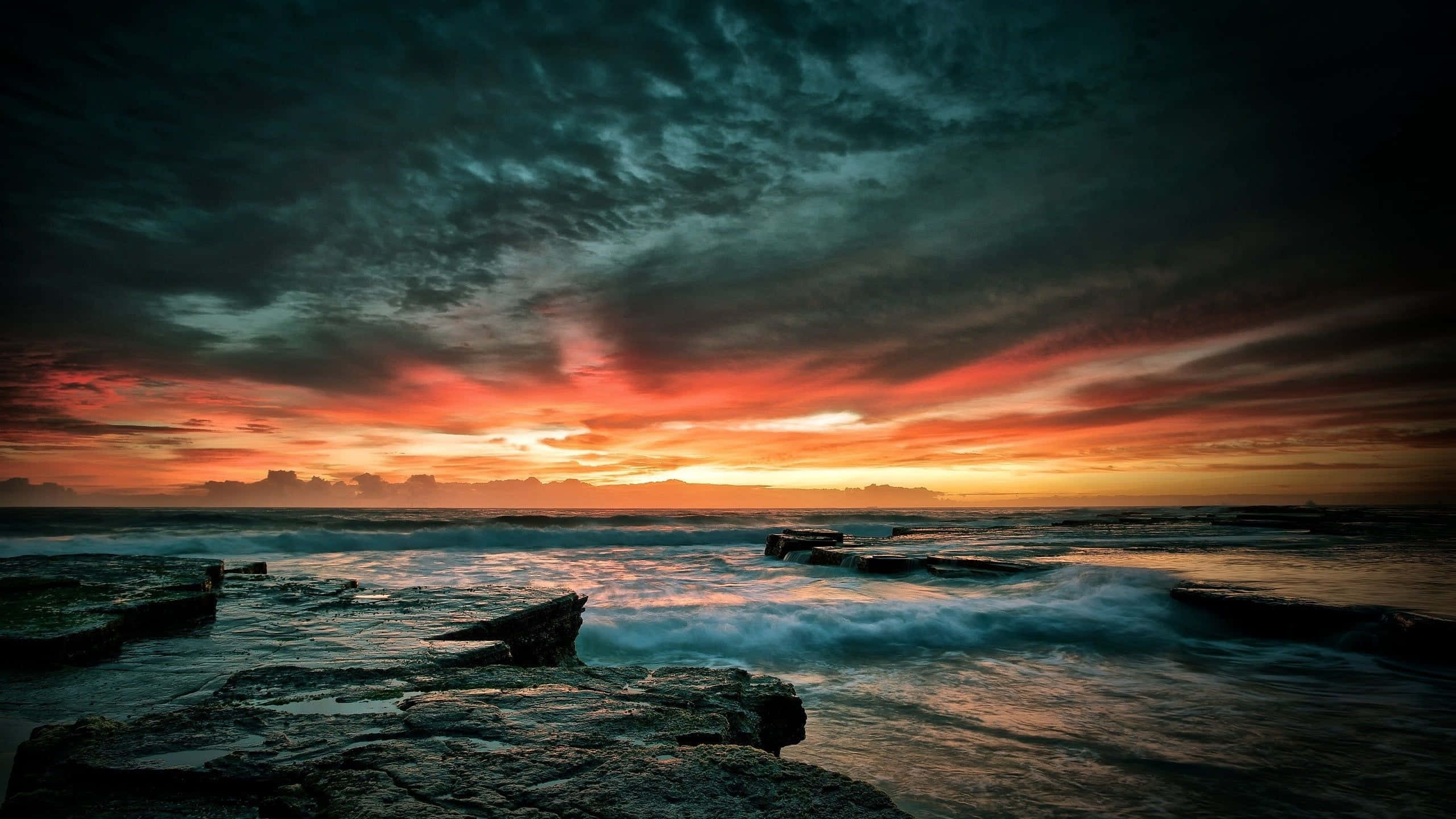 Sunset Wave, sunset, fiery orange, 2K Desktop Wallpaper
