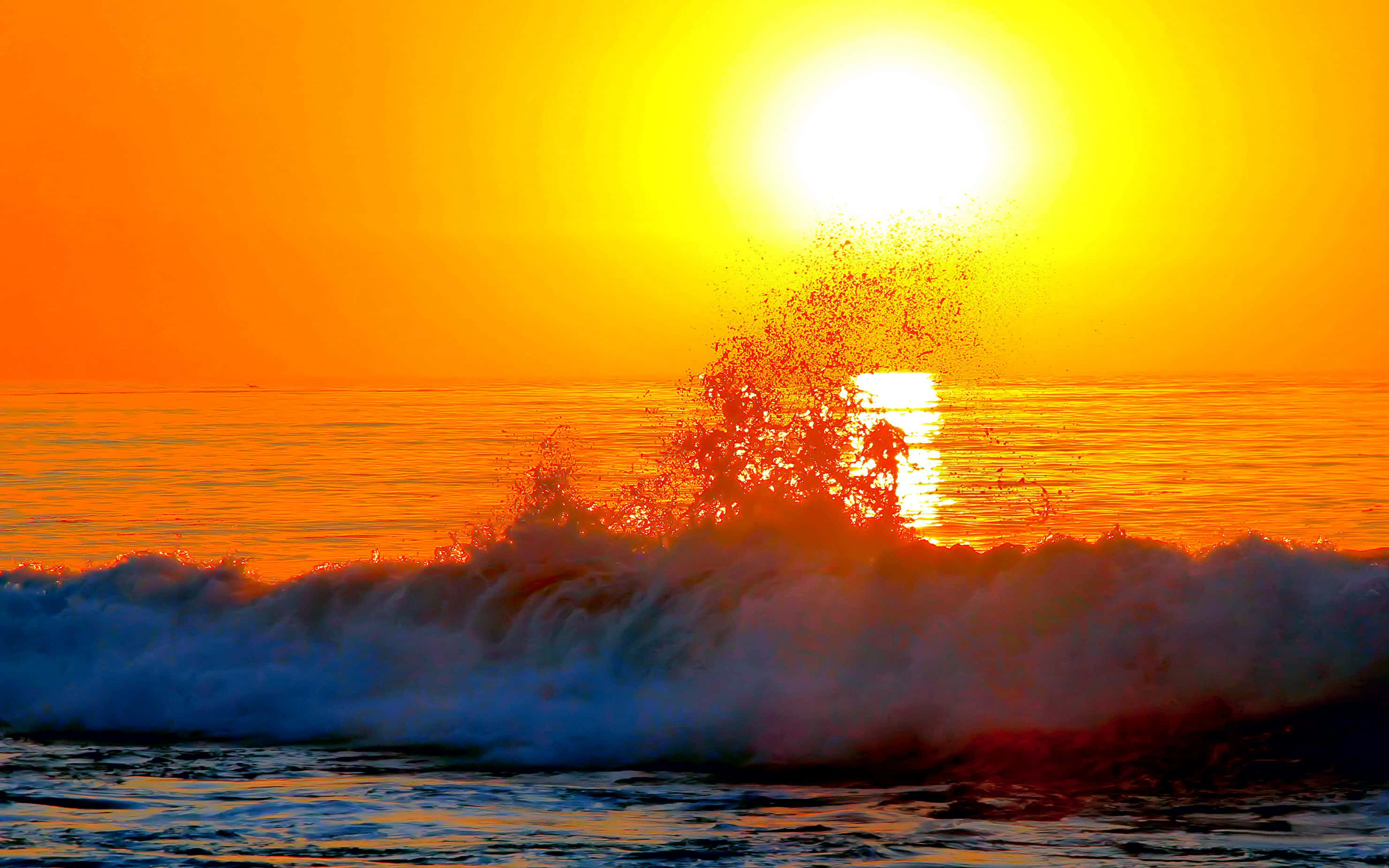 Sunset Wave, crashing wave, sunset, 2K Desktop Wallpaper