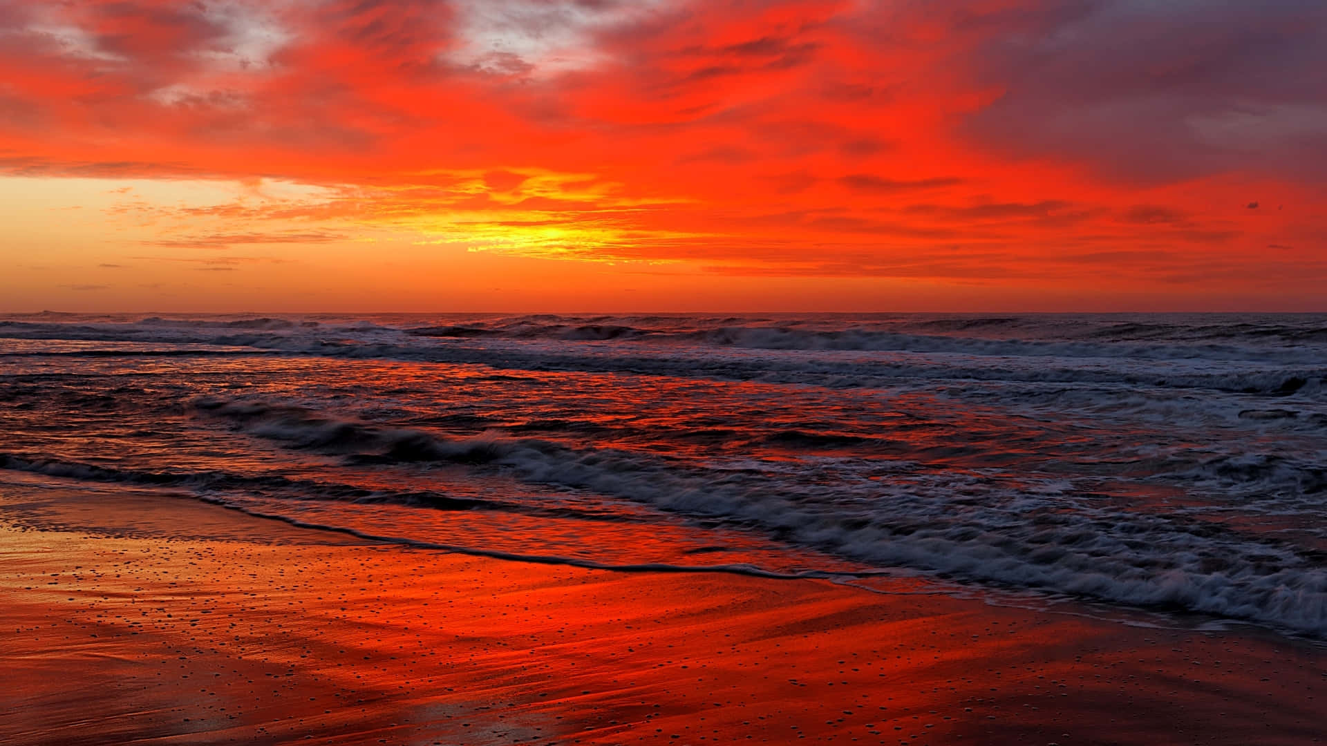 Sunset Wave, fiery orange, red sunset, Full HD Desktop Wallpaper