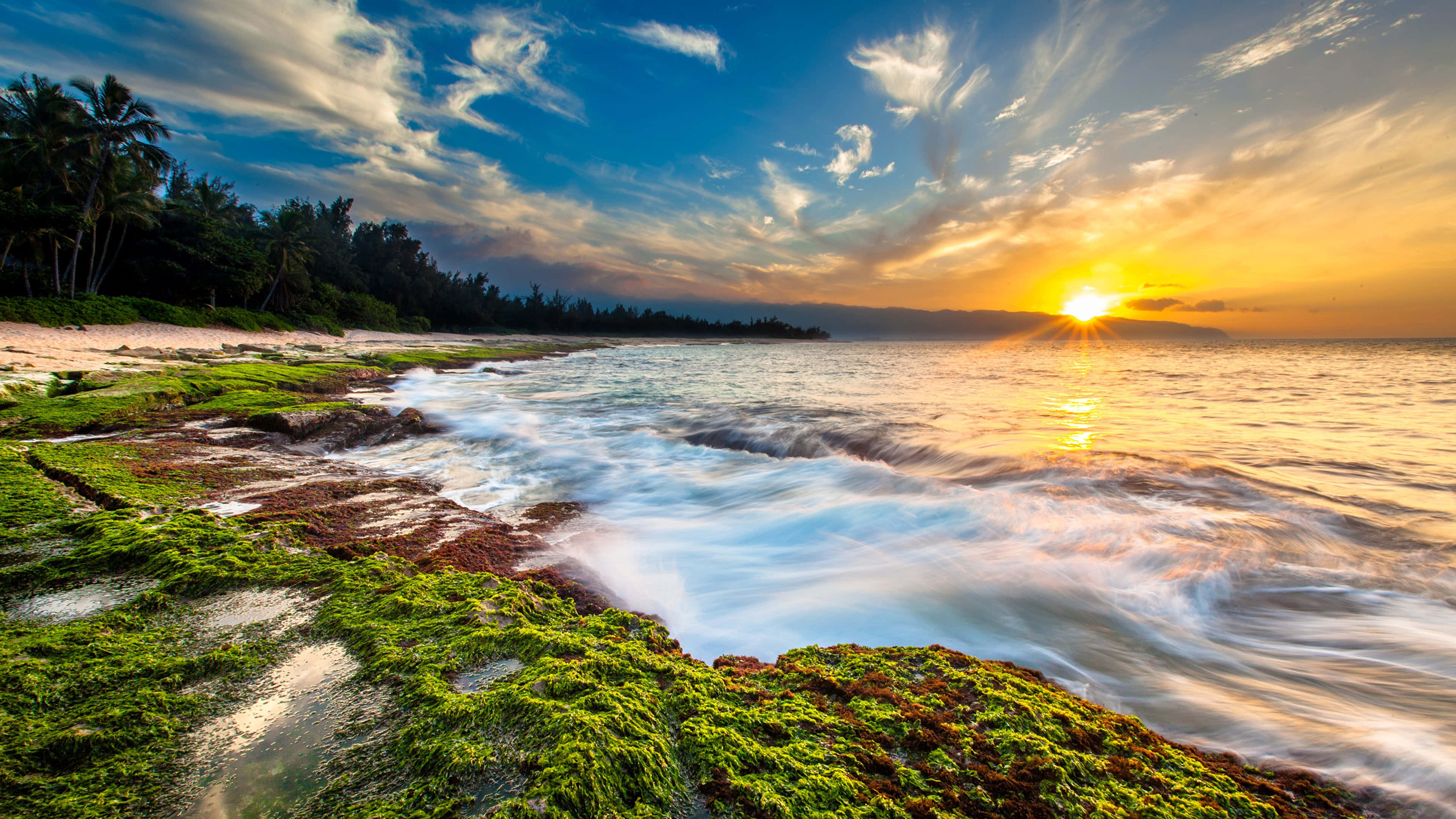 Sunset Wave, orange and pink sunset, gentle waves, 4K Desktop Wallpaper