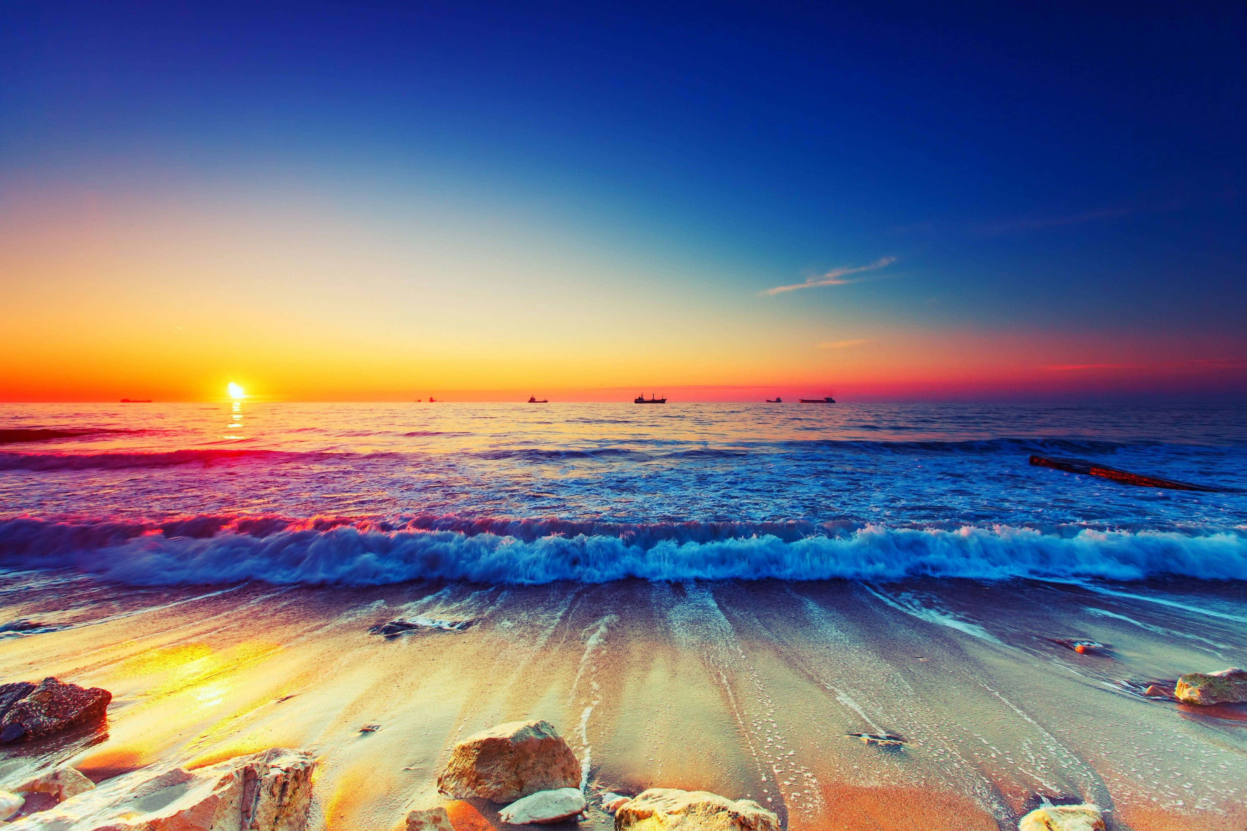 Sunset Wave, fiery orange, deep blue, 4K Desktop Wallpaper