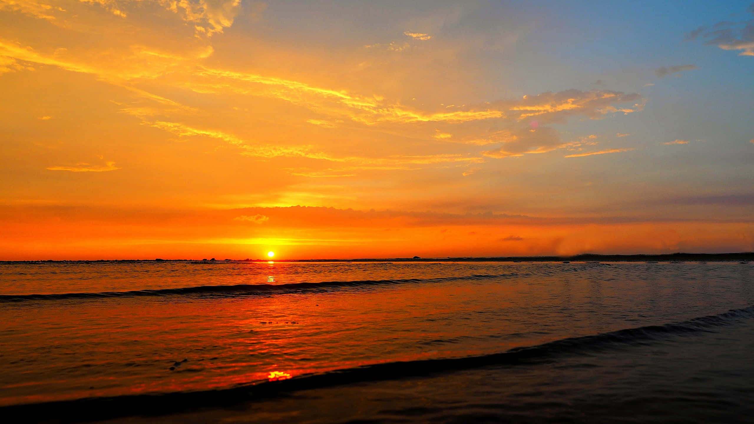 Sunset Wave, sunset, ocean, 2K Desktop Wallpaper