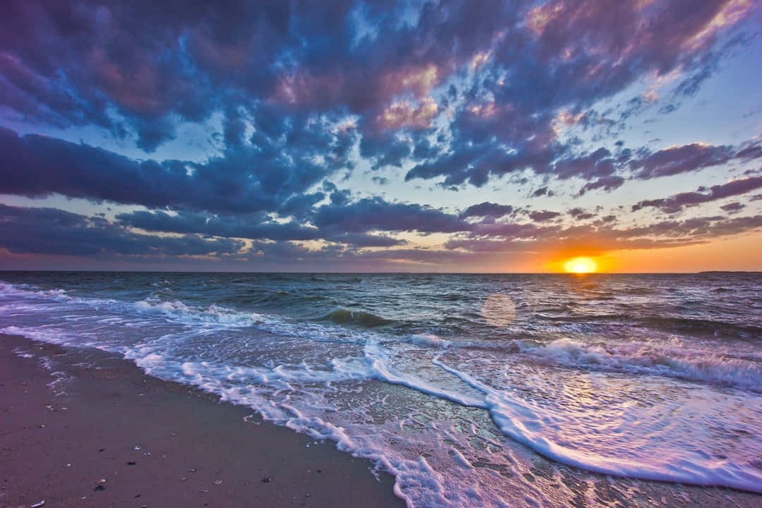 Sunset Wave, golden sun, fiery orange, SD Desktop Wallpaper