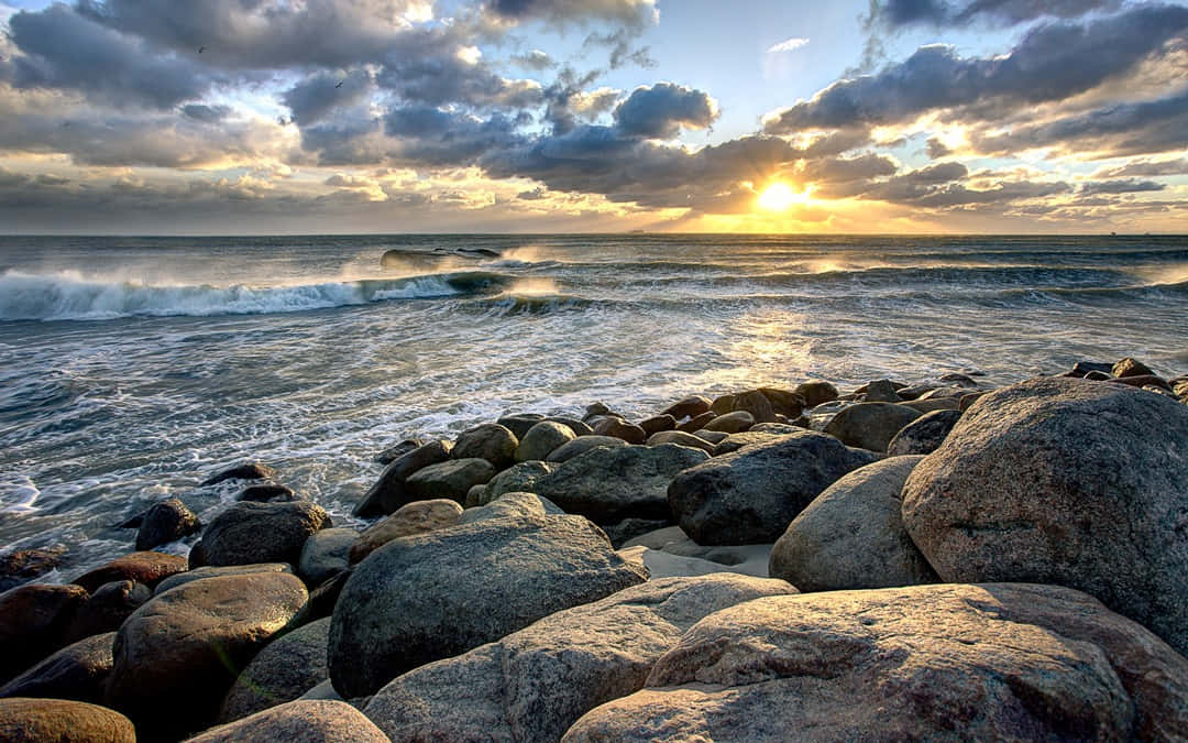Sunset Wave, gold, waves, SD Desktop Wallpaper