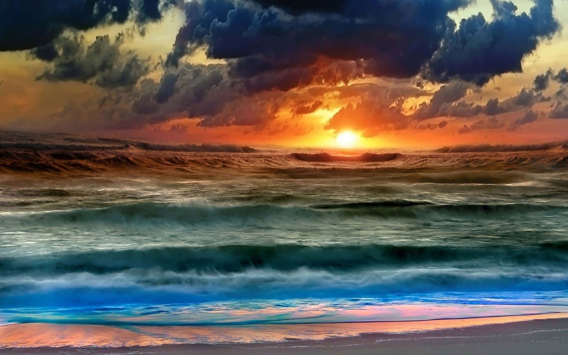 Sunset Wave, sunset, ocean waves, Full HD Desktop Wallpaper