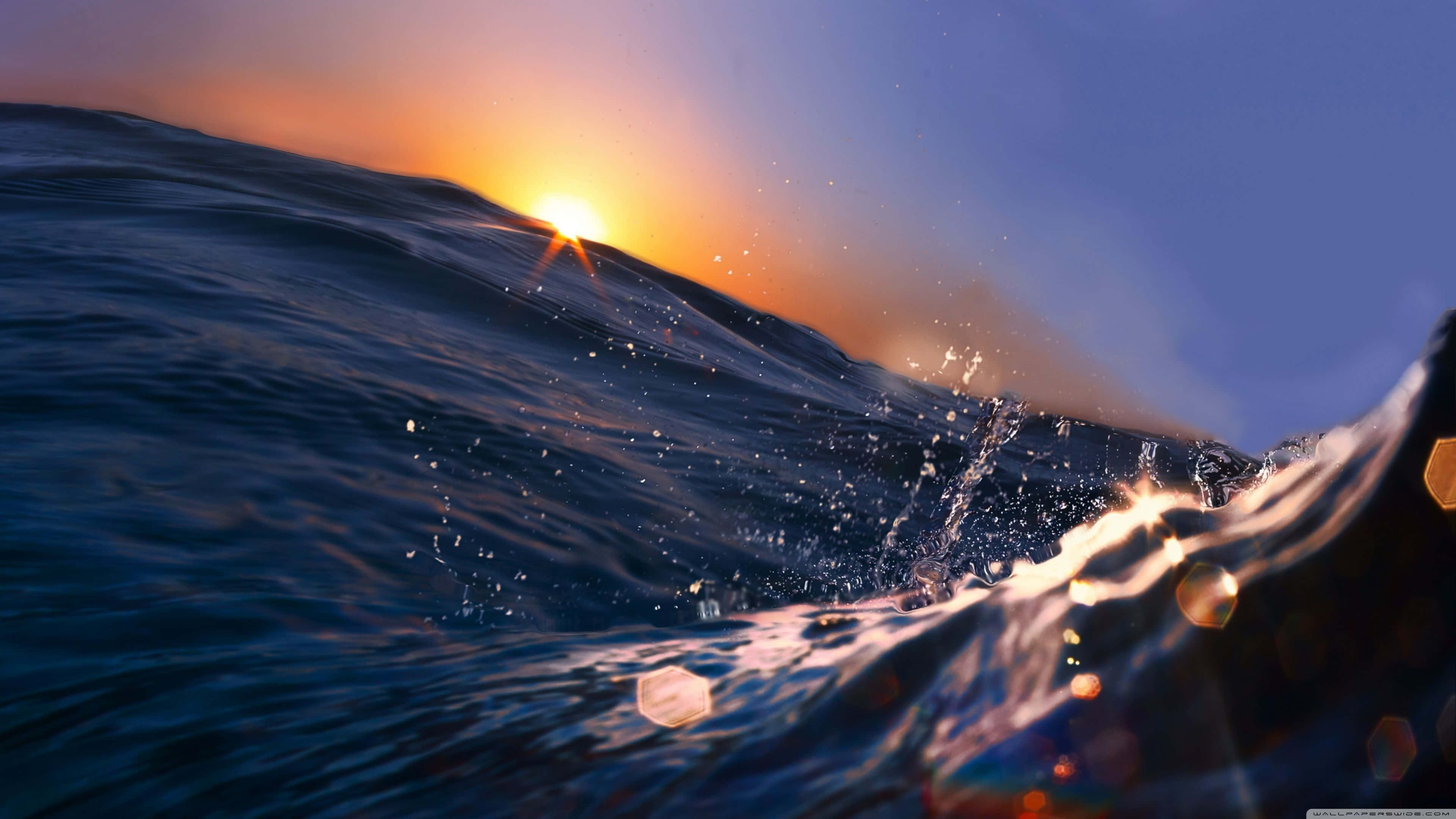Sunset, ocean, waves, 4K Desktop Wallpaper