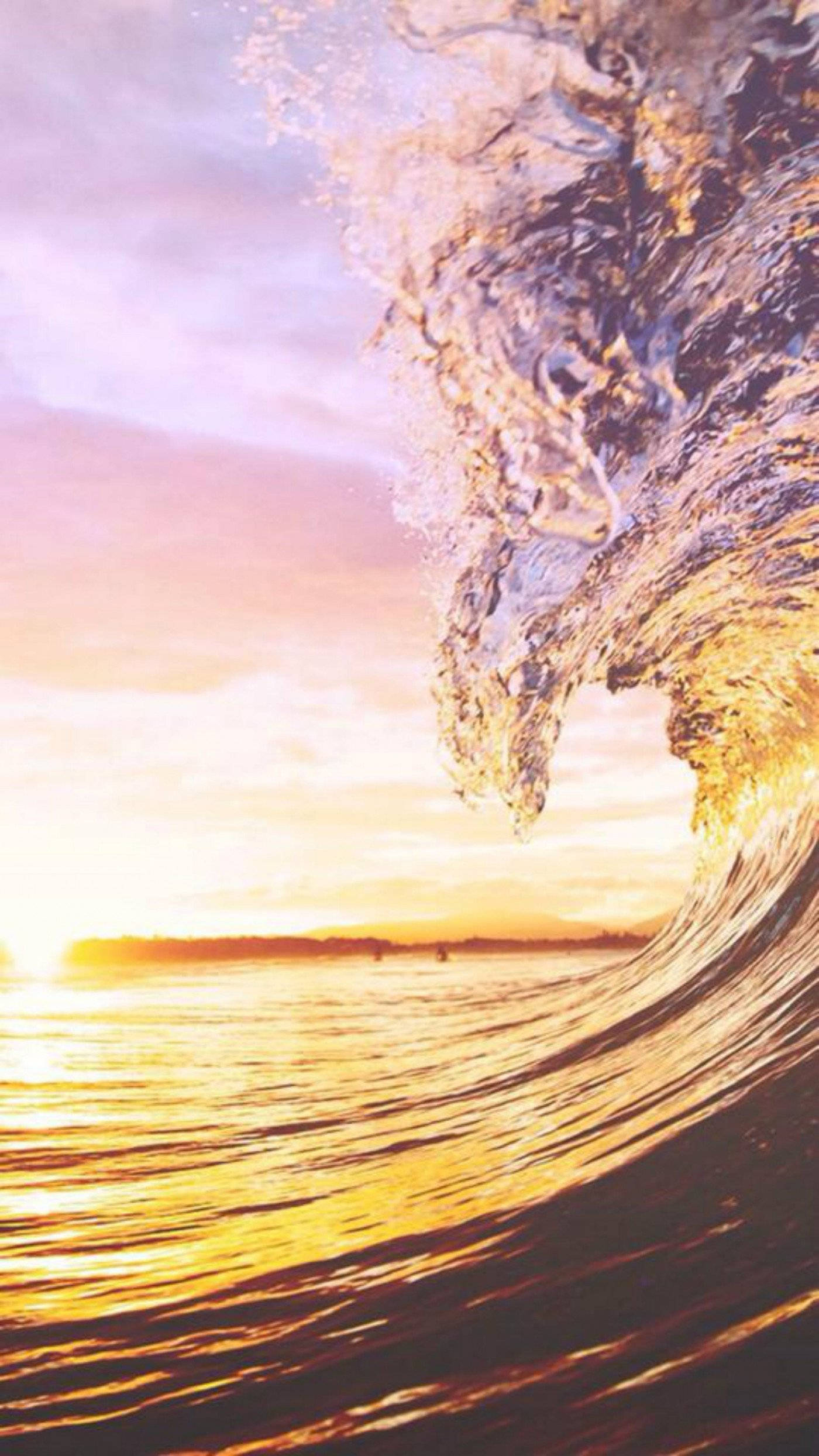 Sunset, ocean wave, golden sunset light, Full HD Phone Wallpaper