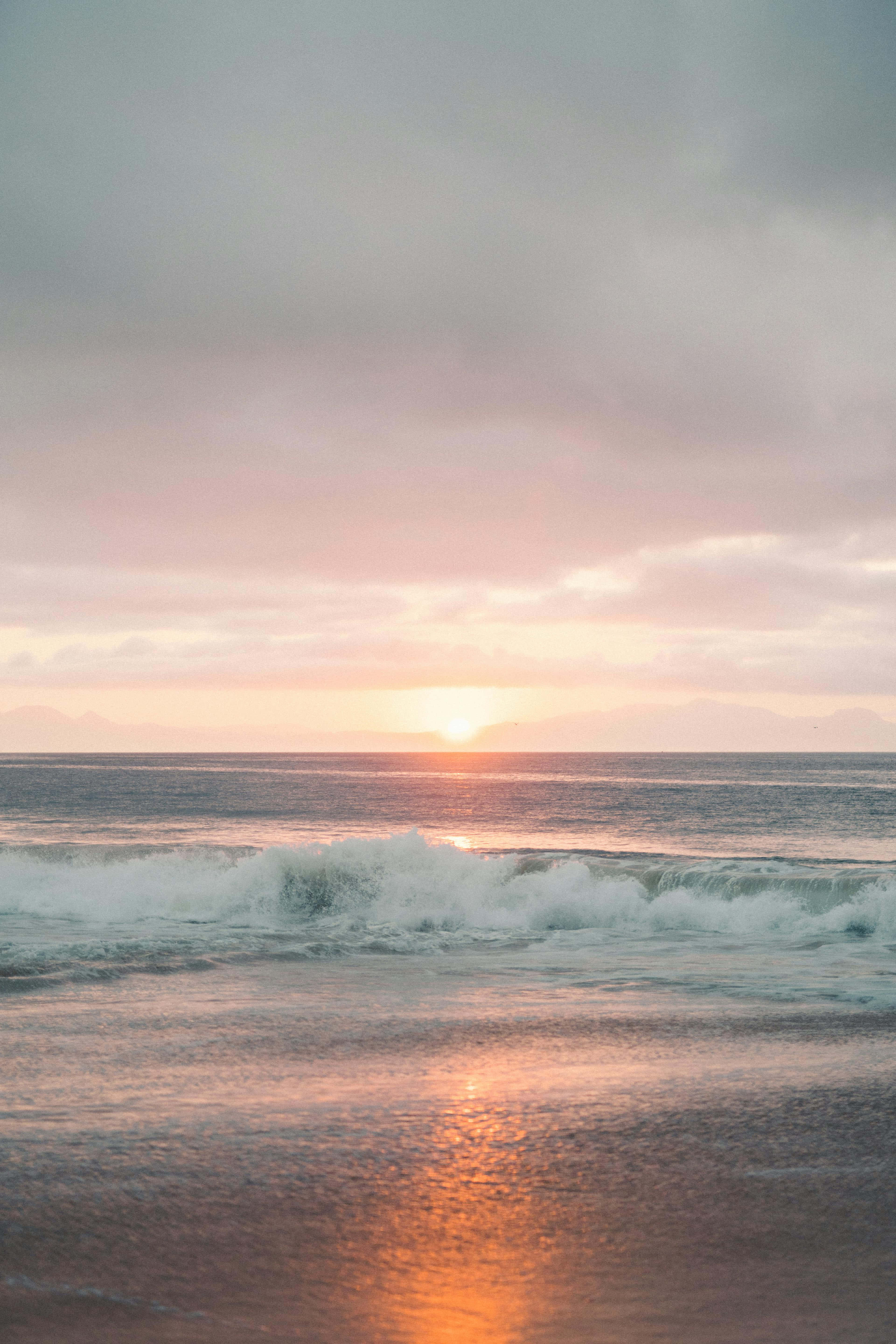 Sunset, ocean, warm orange, 5K Phone Wallpaper