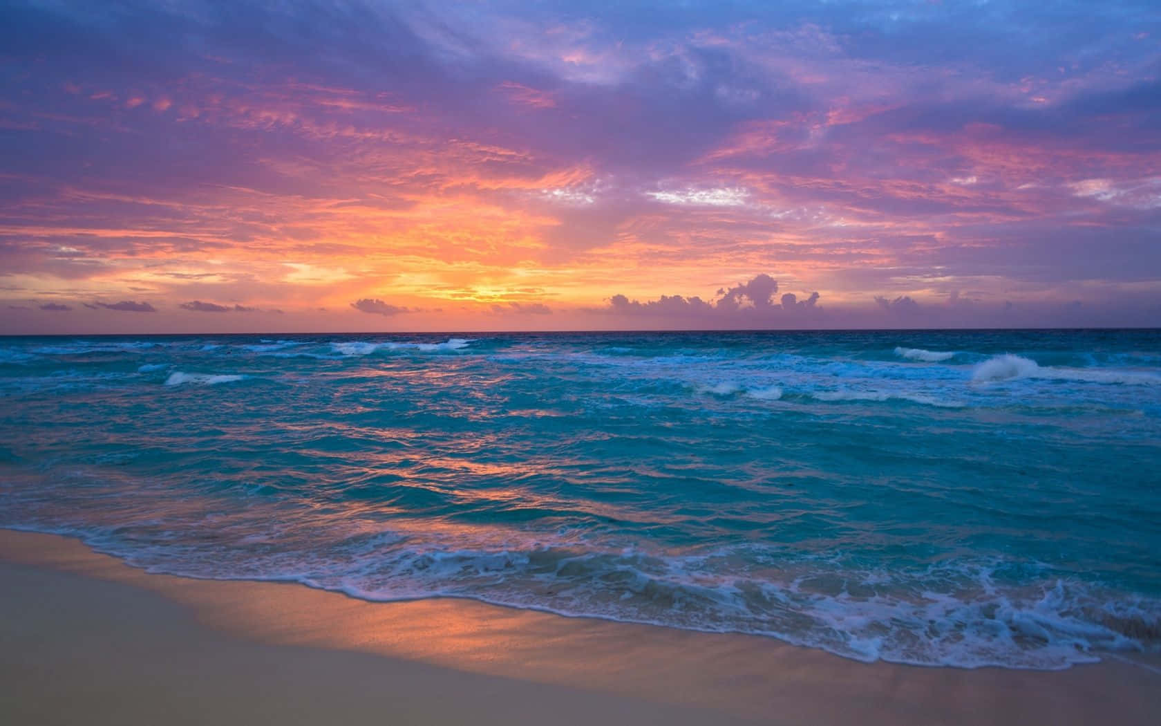 Sunset, Turquoise Waves, Fiery Orange, HD Desktop Wallpaper