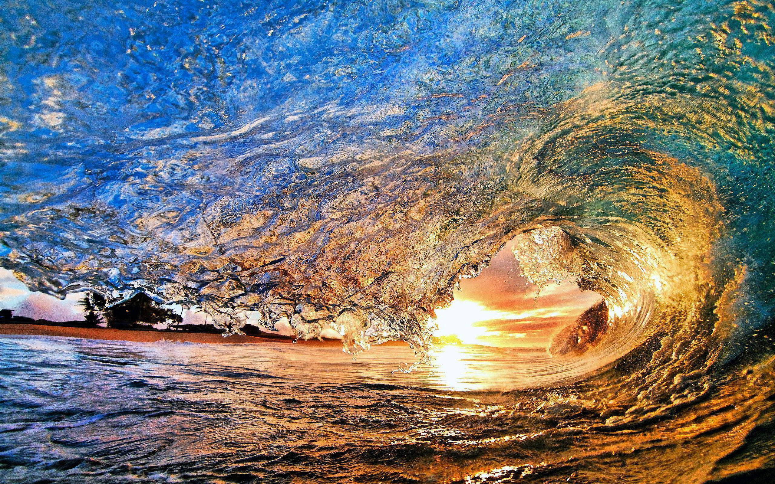 Sunset, Ocean, Wave, 2K Desktop Wallpaper