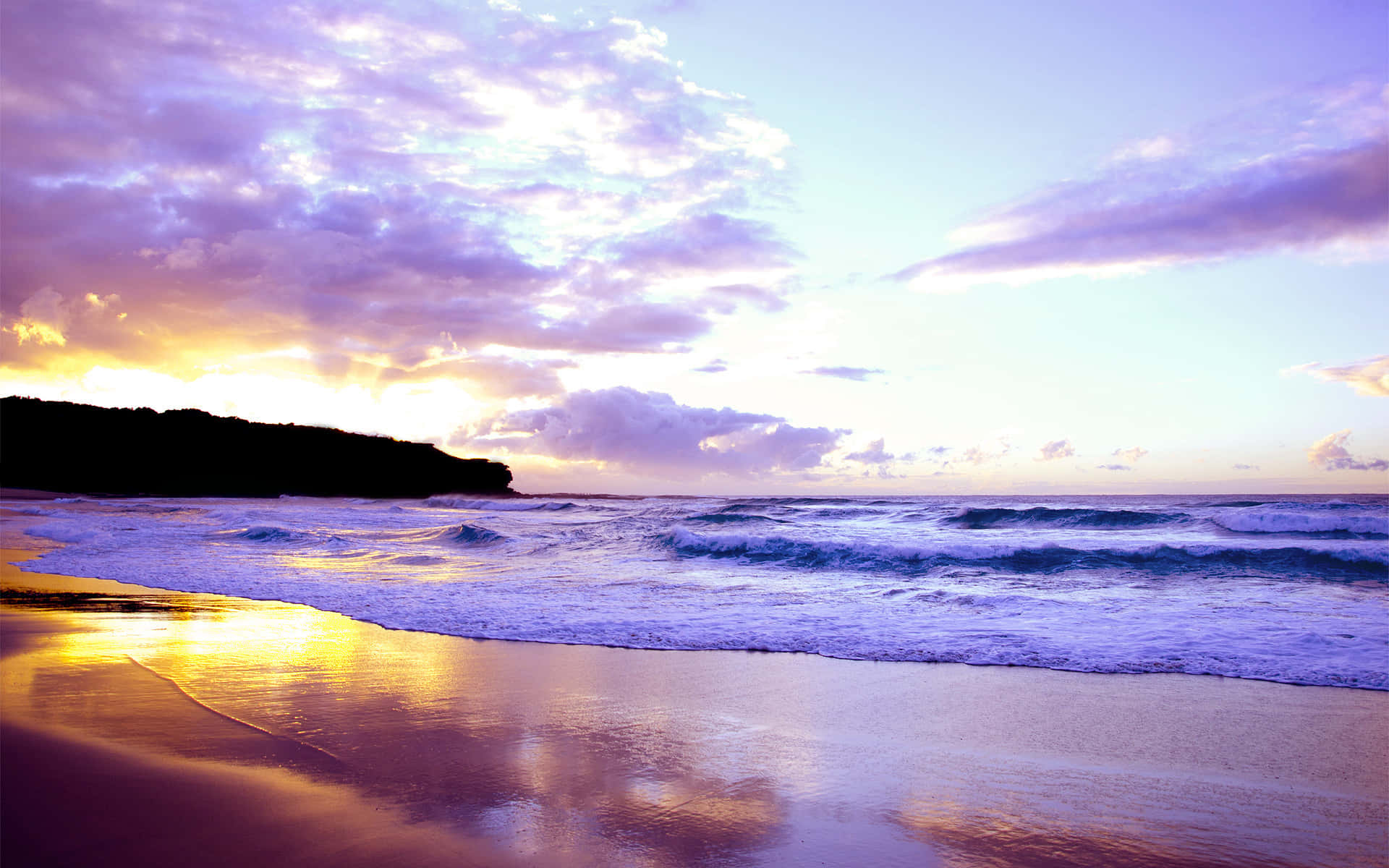 Sunset Wave, golden light, purple clouds, Full HD Desktop Wallpaper