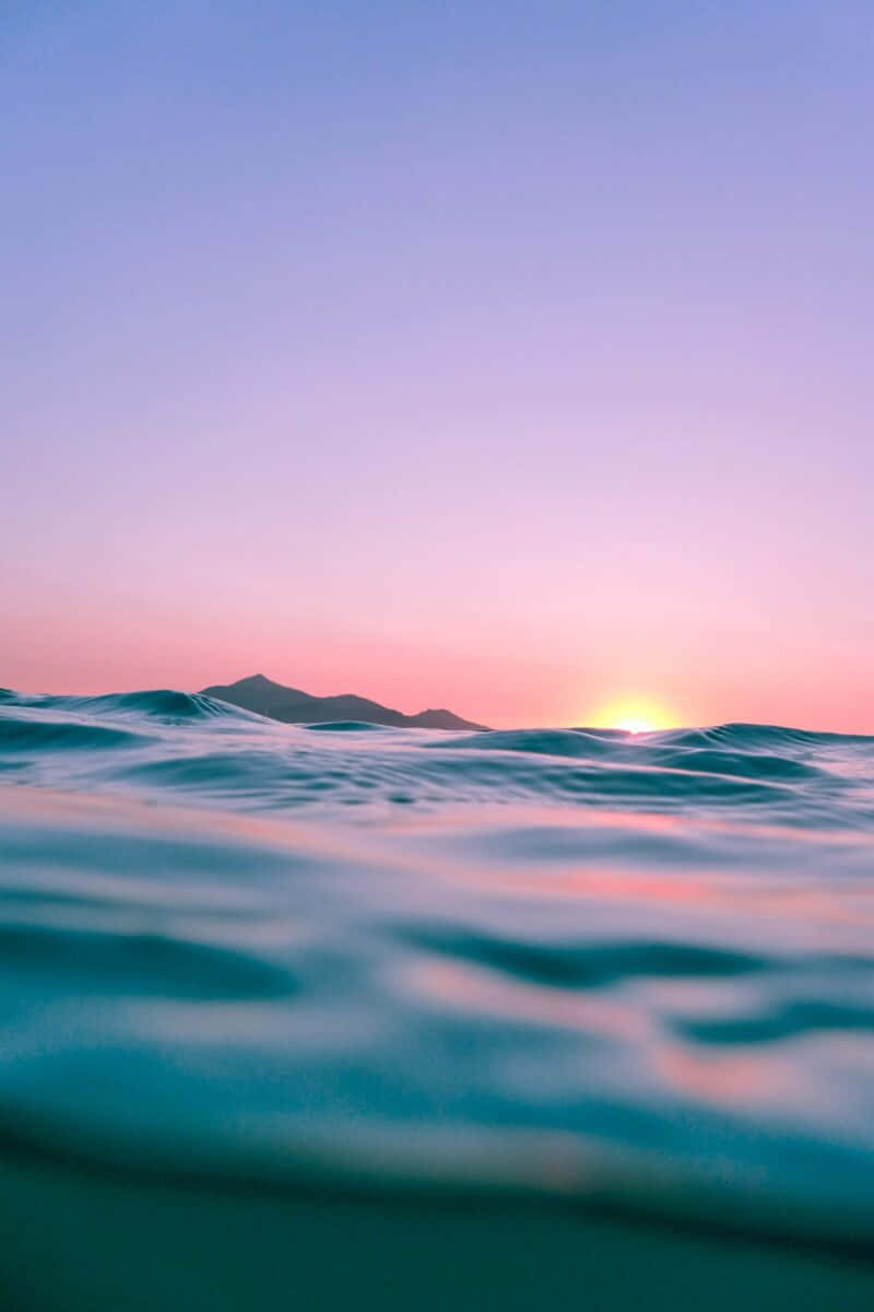 pastel sunset, ocean waves, pink purple sky, SD Phone Wallpaper