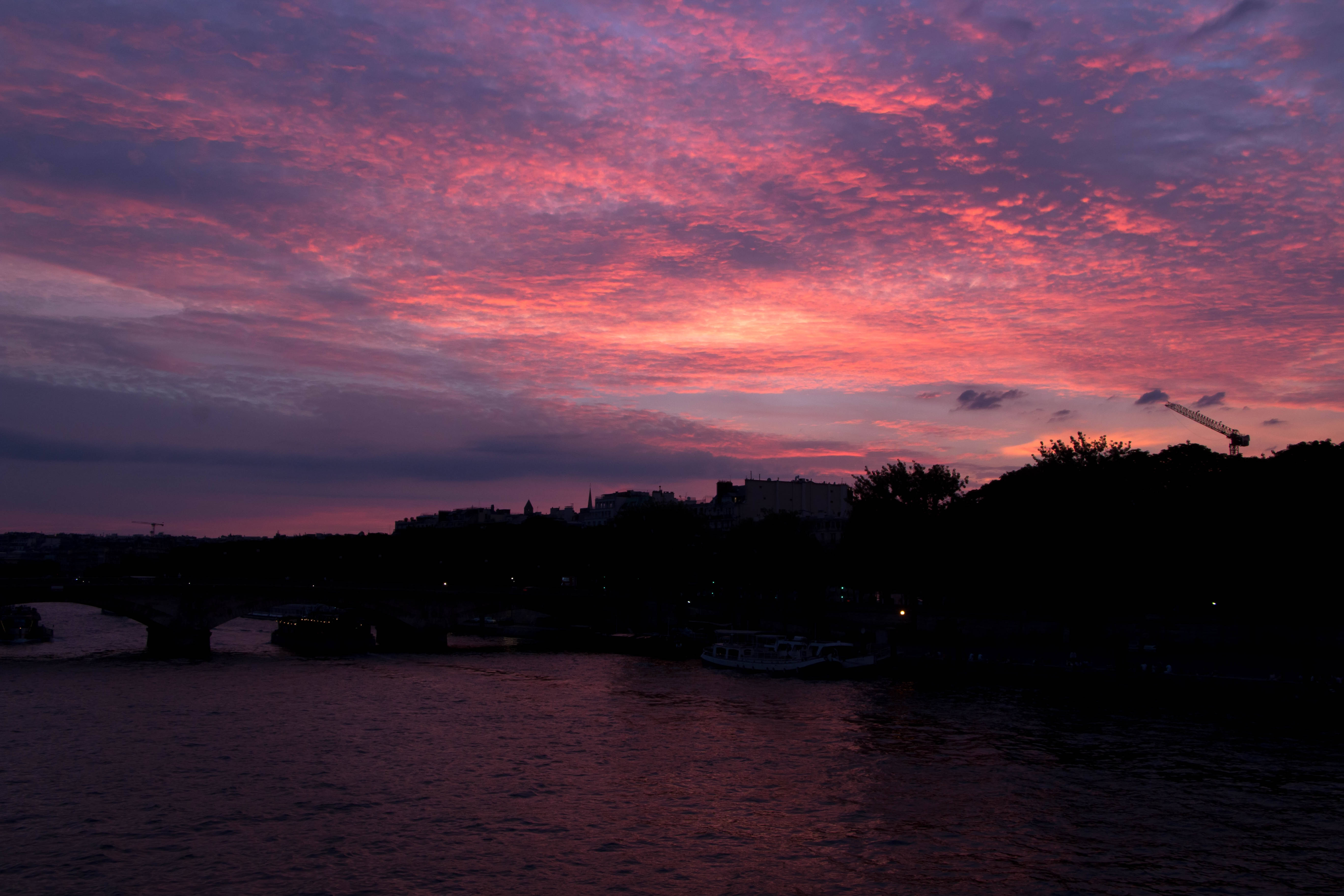 sea, sunset, fiery pink and purple, 5K Desktop Wallpaper