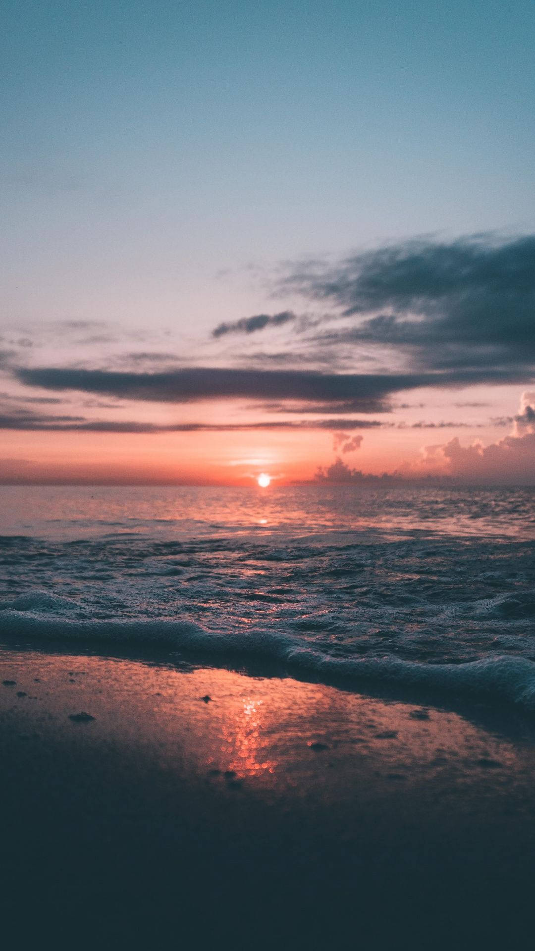 Sunset, ocean, warm orange light, Full HD Phone Wallpaper