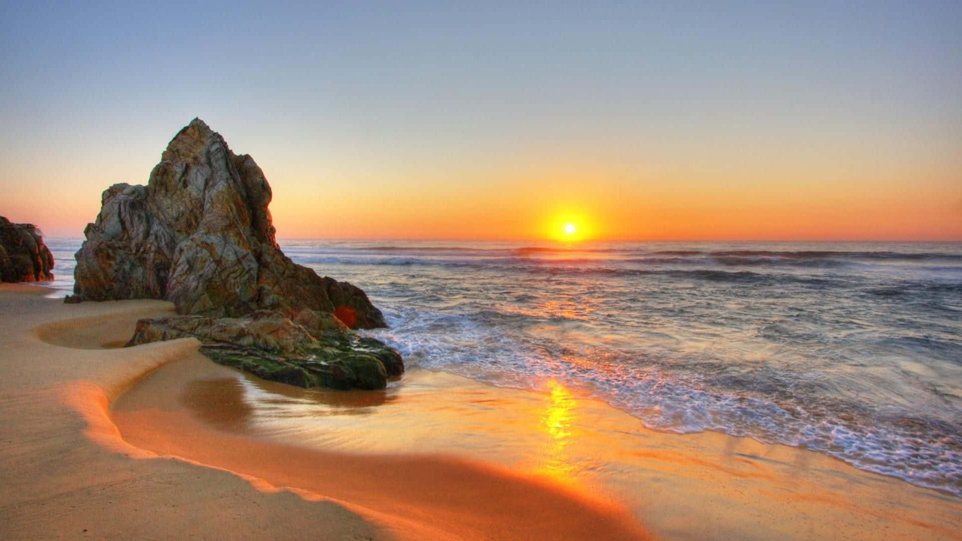 beach, sunset, ocean, Full HD Desktop Wallpaper