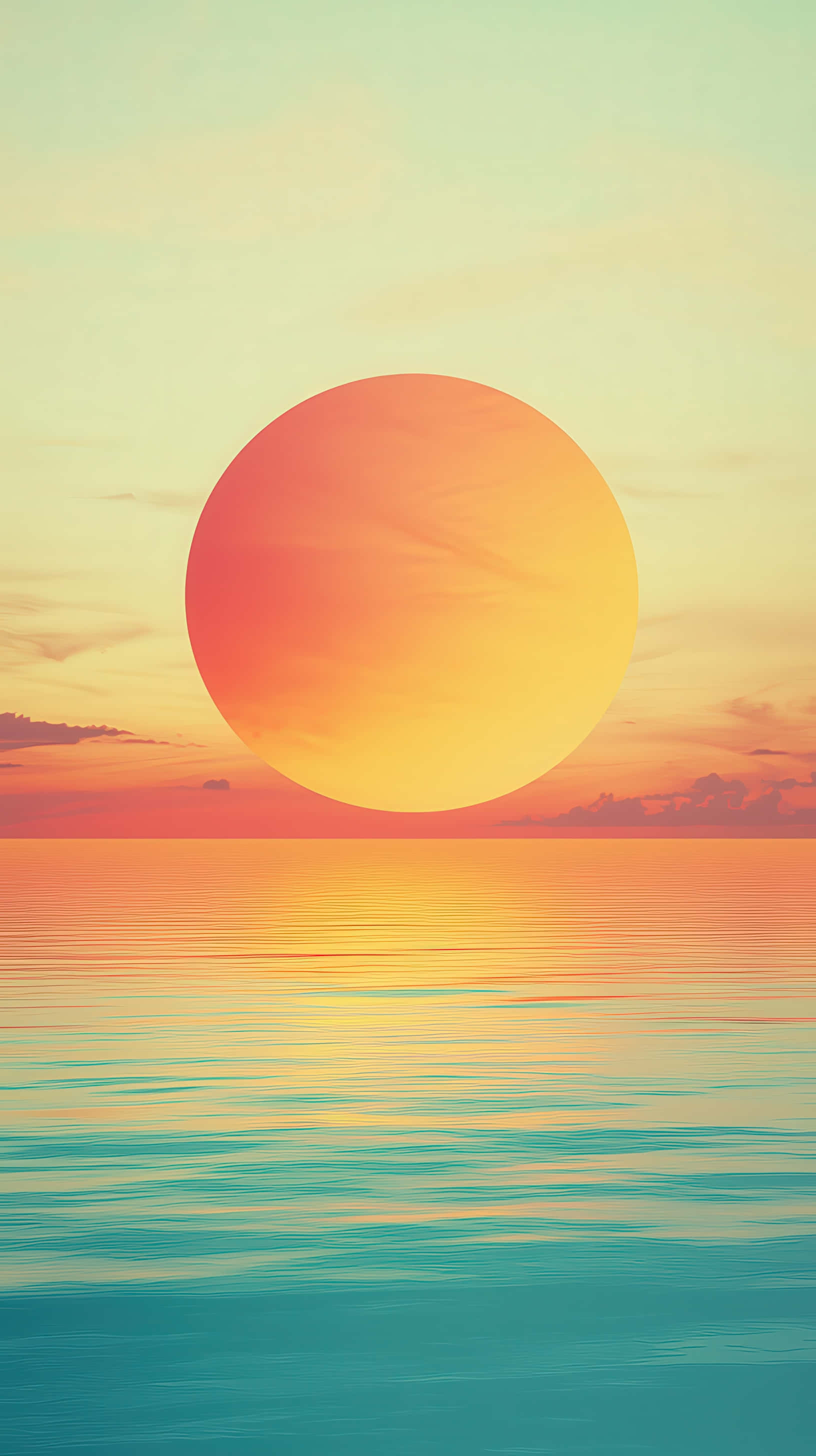 surreal oversized sun, calm ocean waters, pastel sky, 2K Phone Wallpaper
