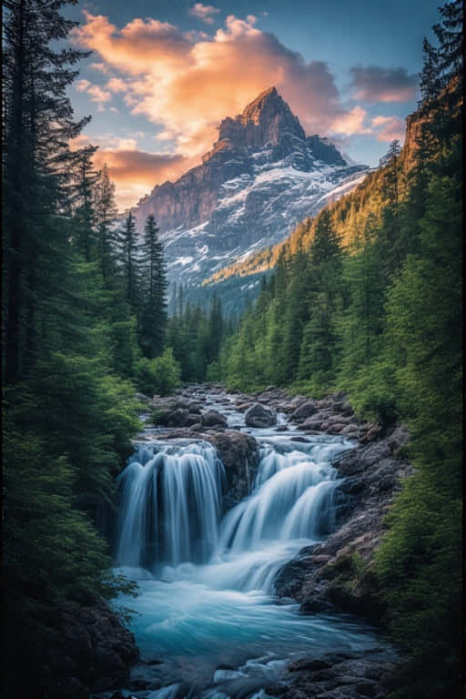 turquoise waterfall, dark rocks, dense green forest, SD Phone Wallpaper