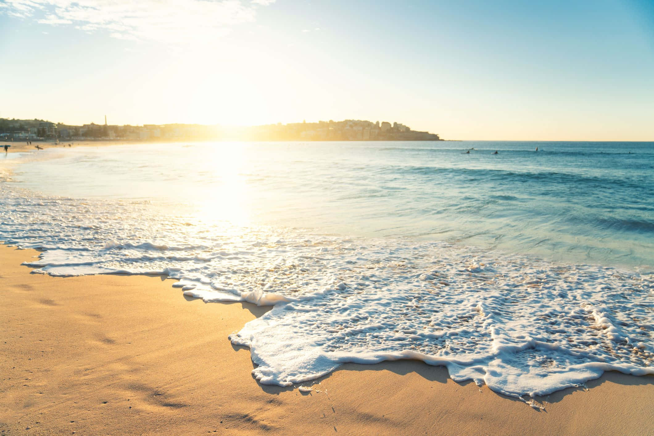 Sea Breeze, Golden sunrise, gentle waves, Full HD Desktop Wallpaper
