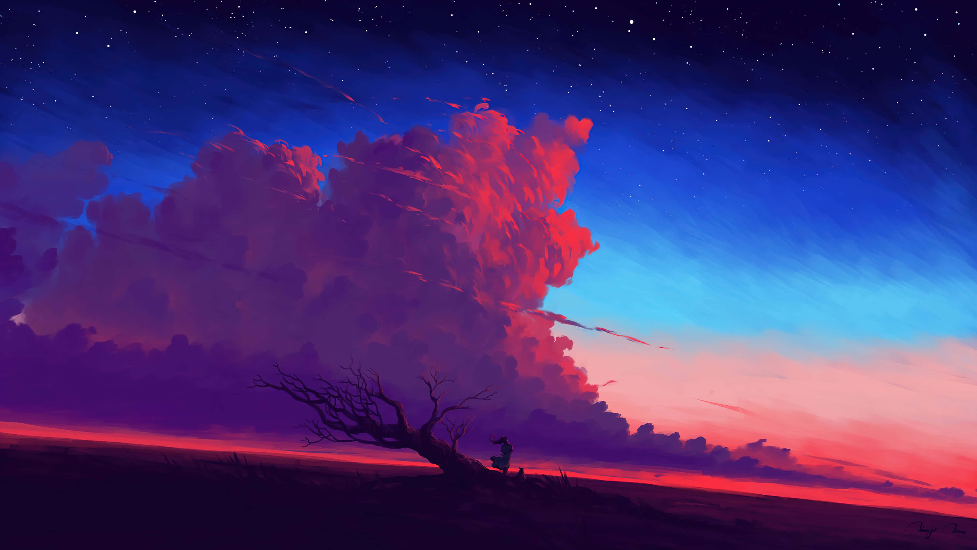 serene sunset art, colossal red cloud, twilight sky, 4K Desktop Wallpaper
