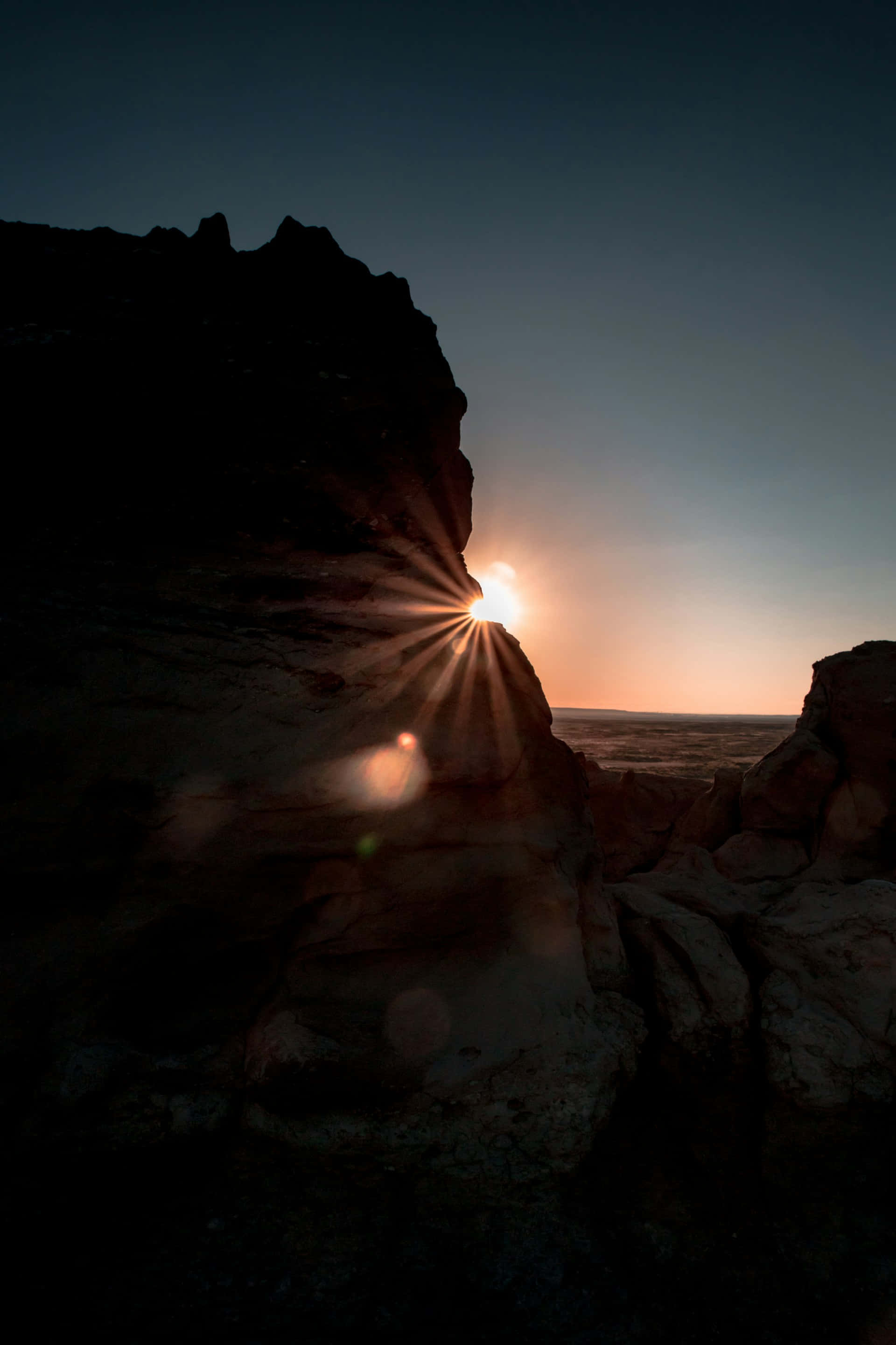 sunrise, starburst, jagged rock formation, 2K Phone Wallpaper
