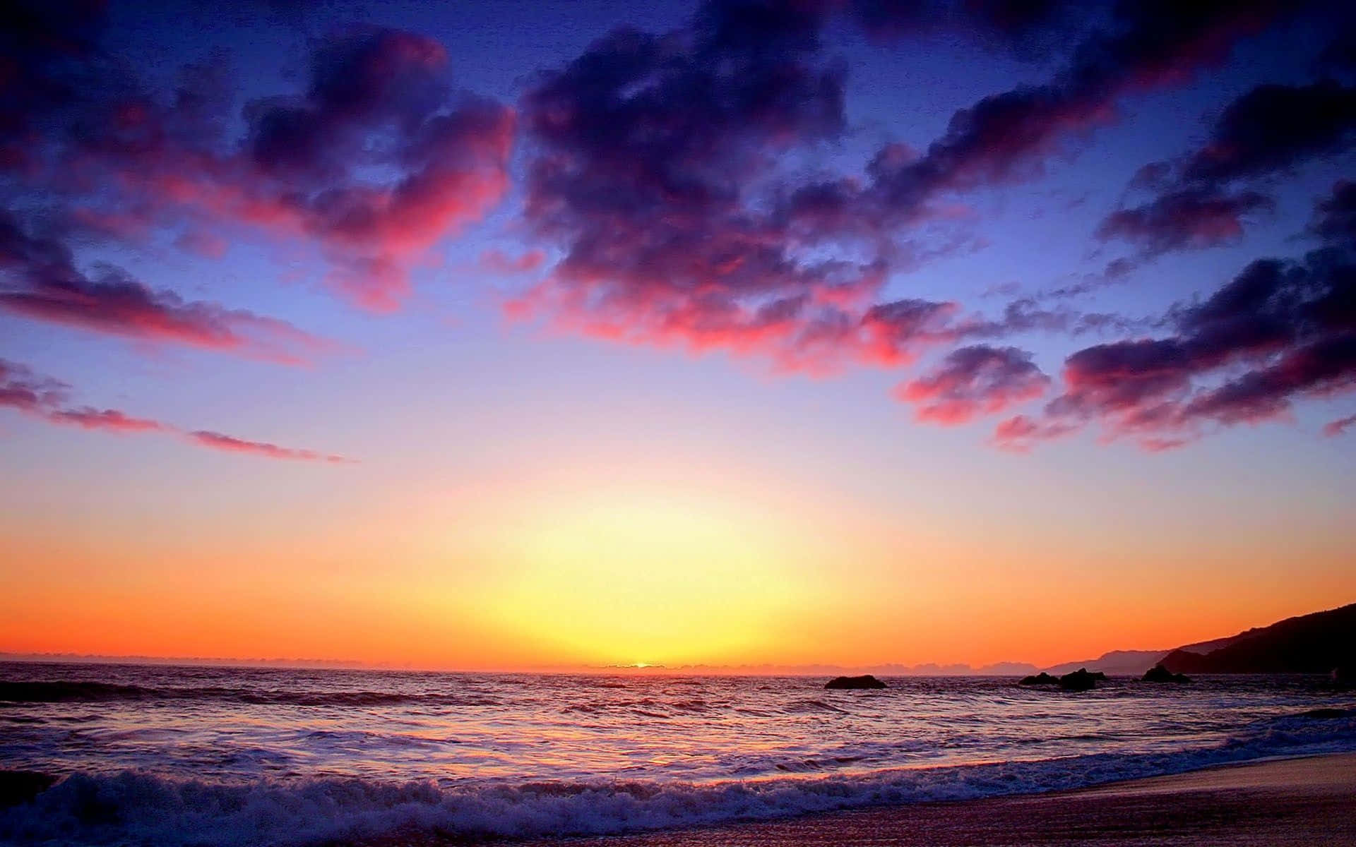 colorful sunset, fiery orange, deep purple, Full HD Desktop Wallpaper