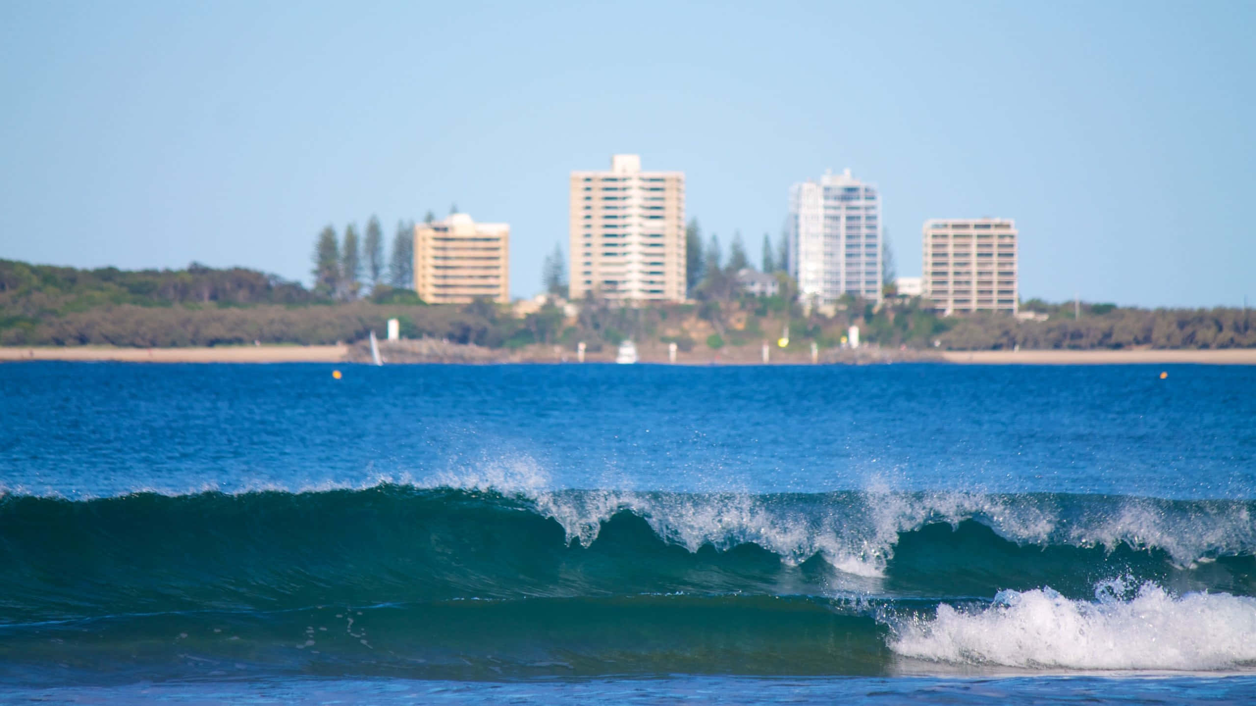 Sunshine Coast, sunrise, vibrant blue wave, 2K Desktop Wallpaper