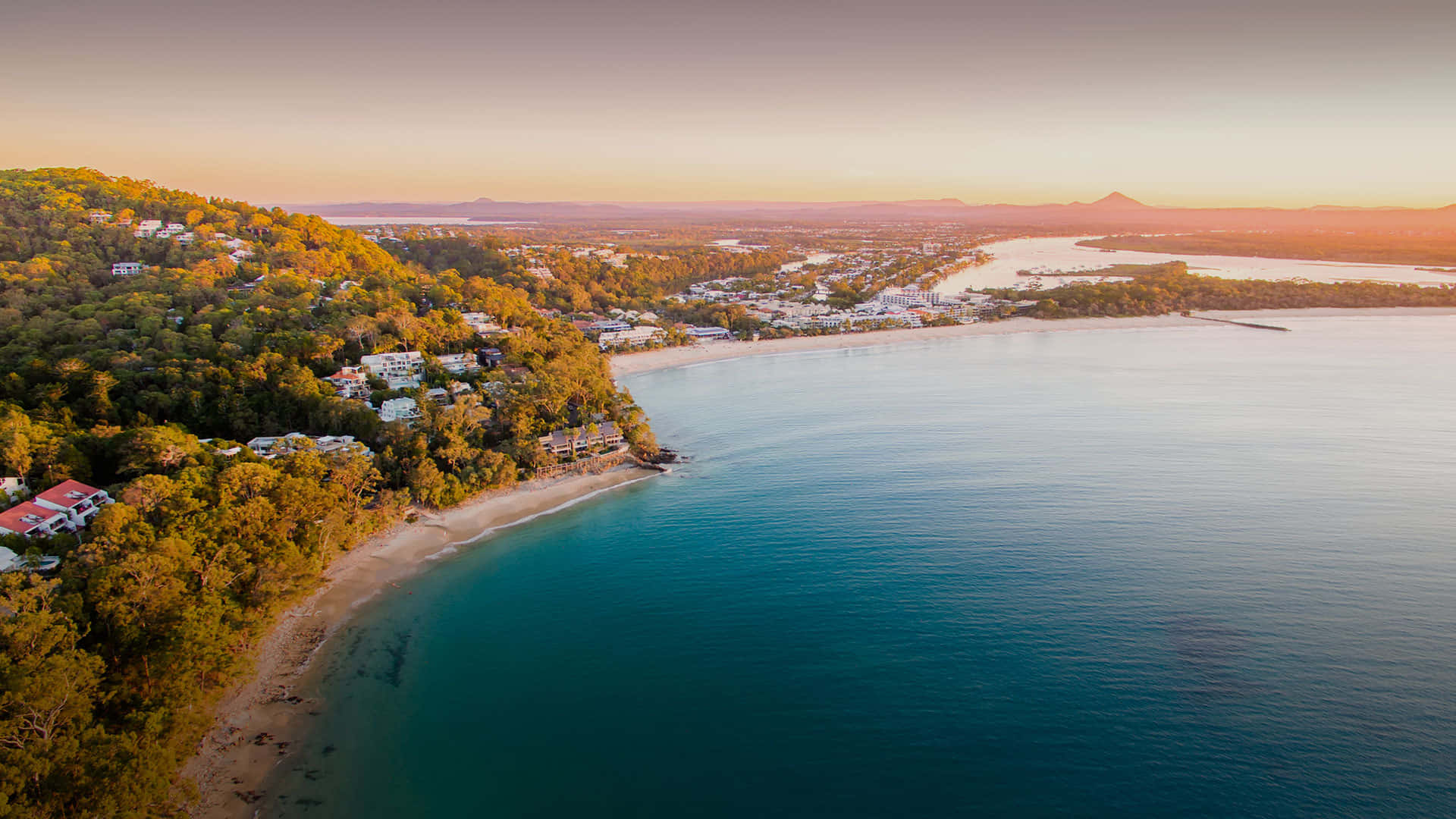 Sunshine Coast, golden sunset, coastal town, Full HD Desktop Wallpaper