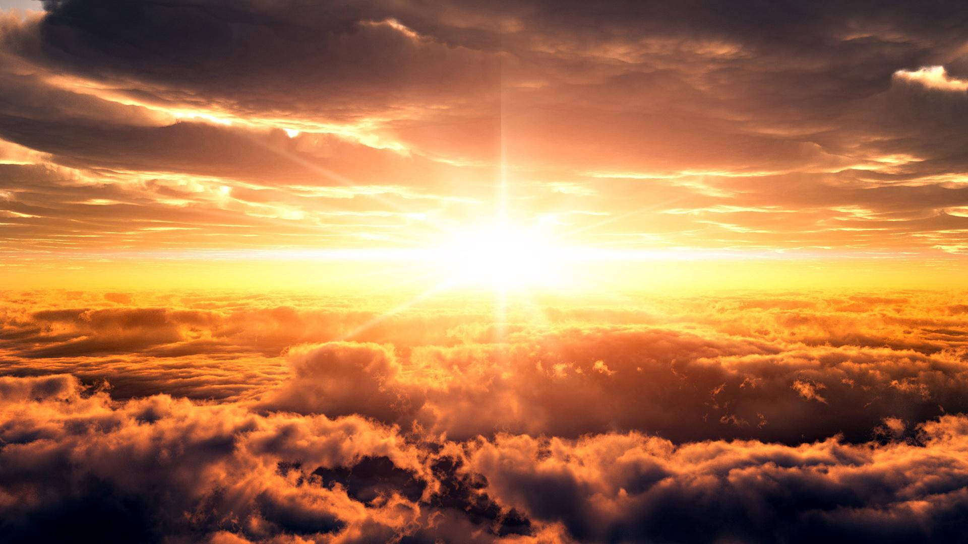 sunburst, orange clouds, fluffy clouds, Full HD Desktop Wallpaper