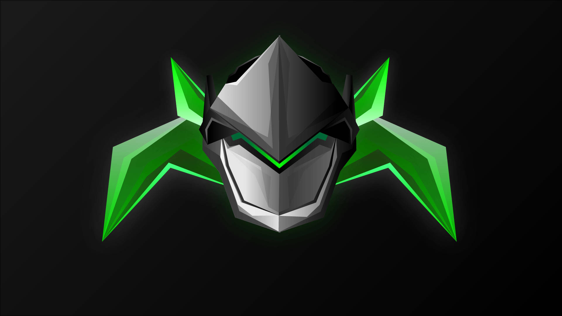 Genji, futuristic metallic helmet, glowing green accents, Full HD Desktop Wallpaper