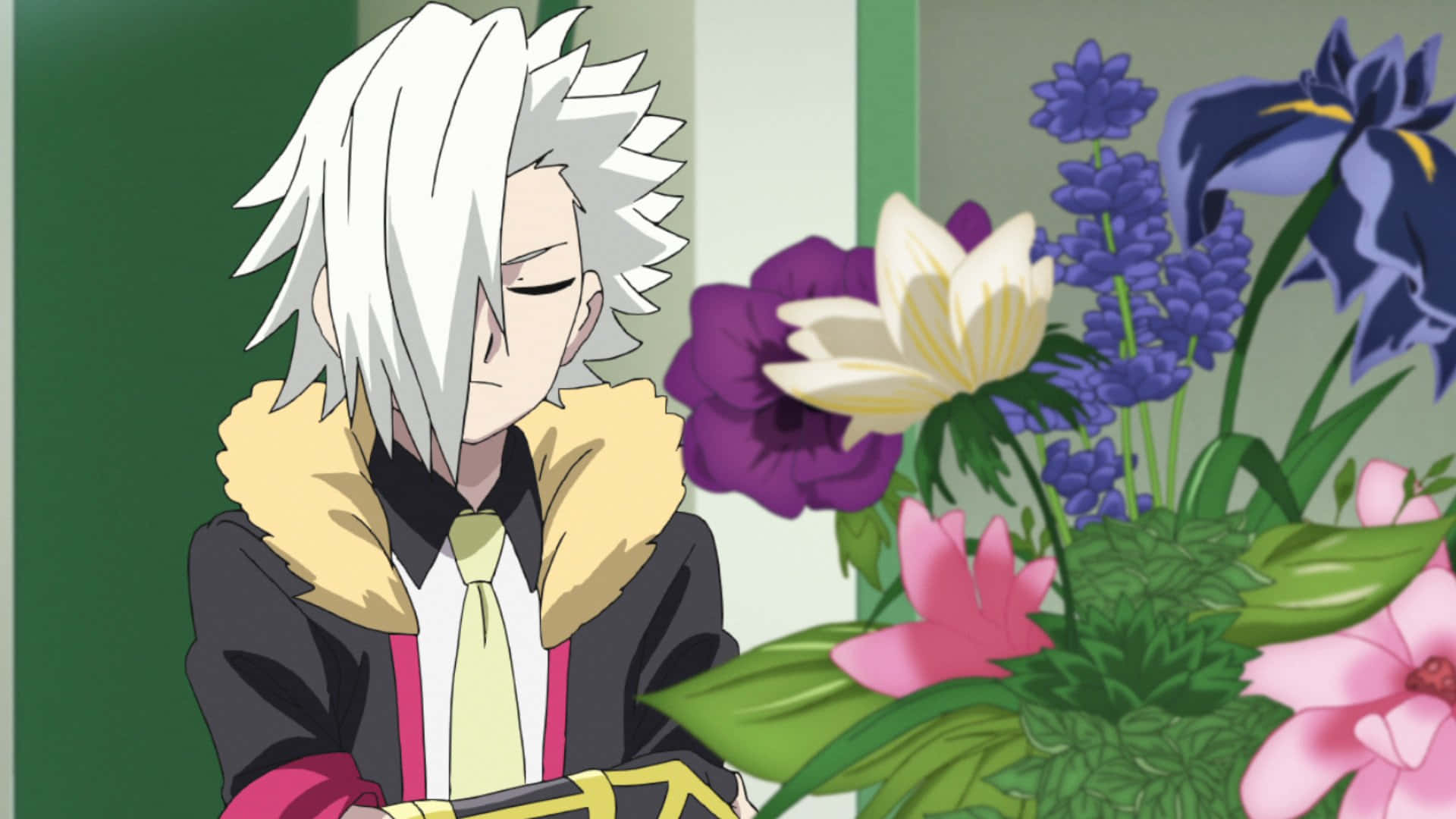 Suoh Genji, white-haired anime character, black coat, Full HD Desktop Wallpaper