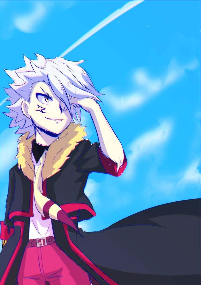 Suoh Genji, spiky white-haired anime character, black red and pink outfit, SD Phone Wallpaper