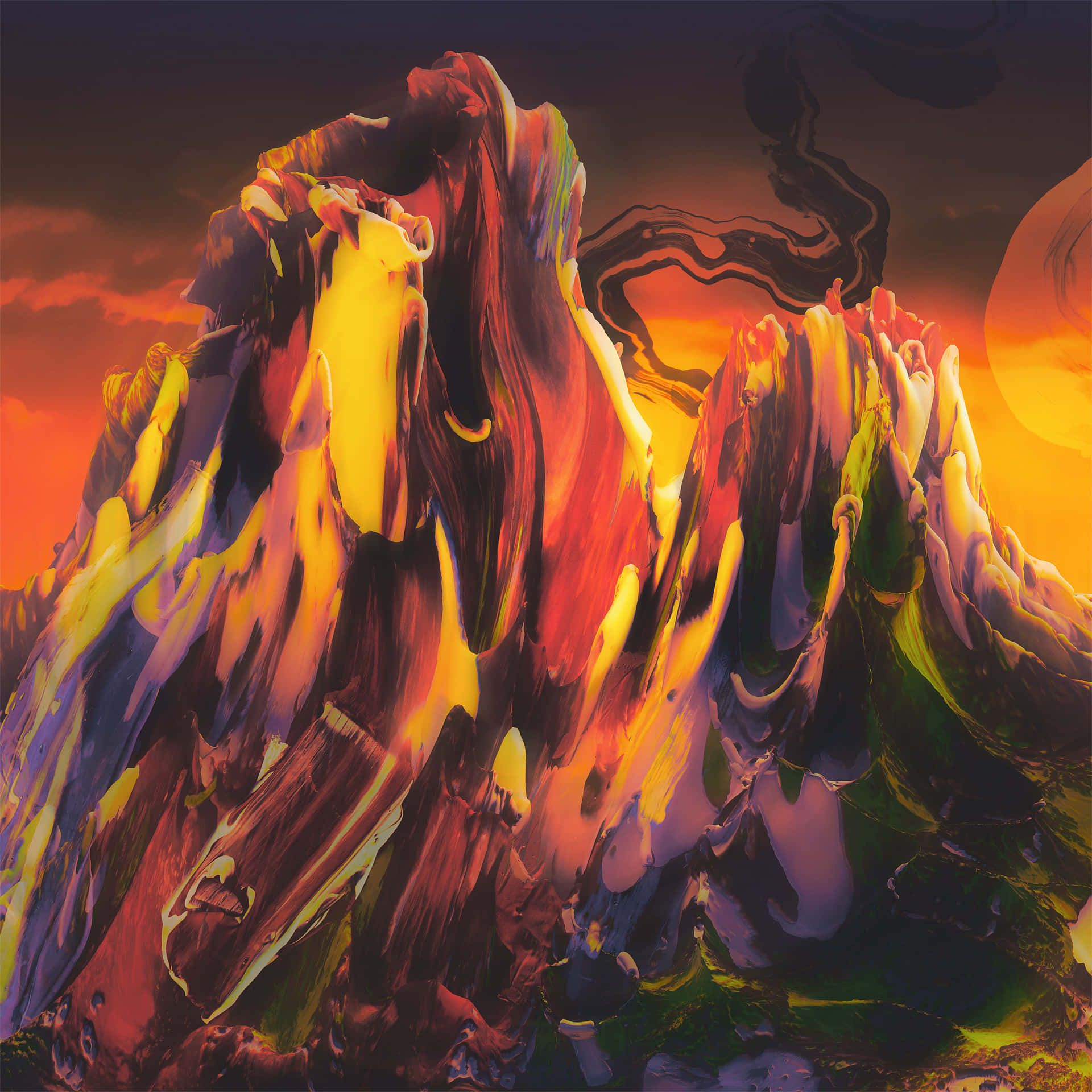 Super Amoled Display, surreal mountain range, molten lava-like textures, Full HD Desktop Wallpaper