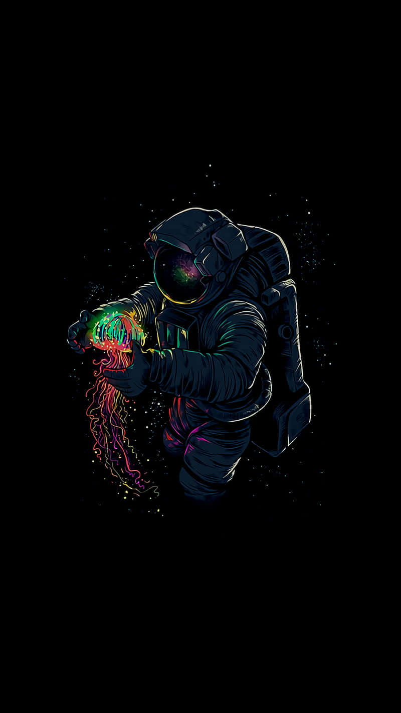 Super Amoled Display, astronaut, neon jellyfish, HD Phone Wallpaper