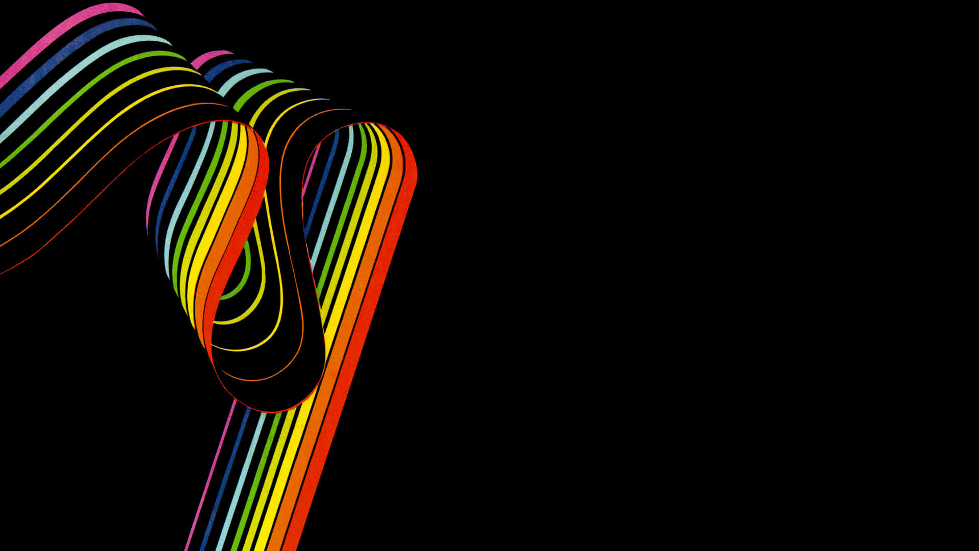 HD Amoled display, vibrant rainbow stripes, stark black background, Full HD Desktop Wallpaper