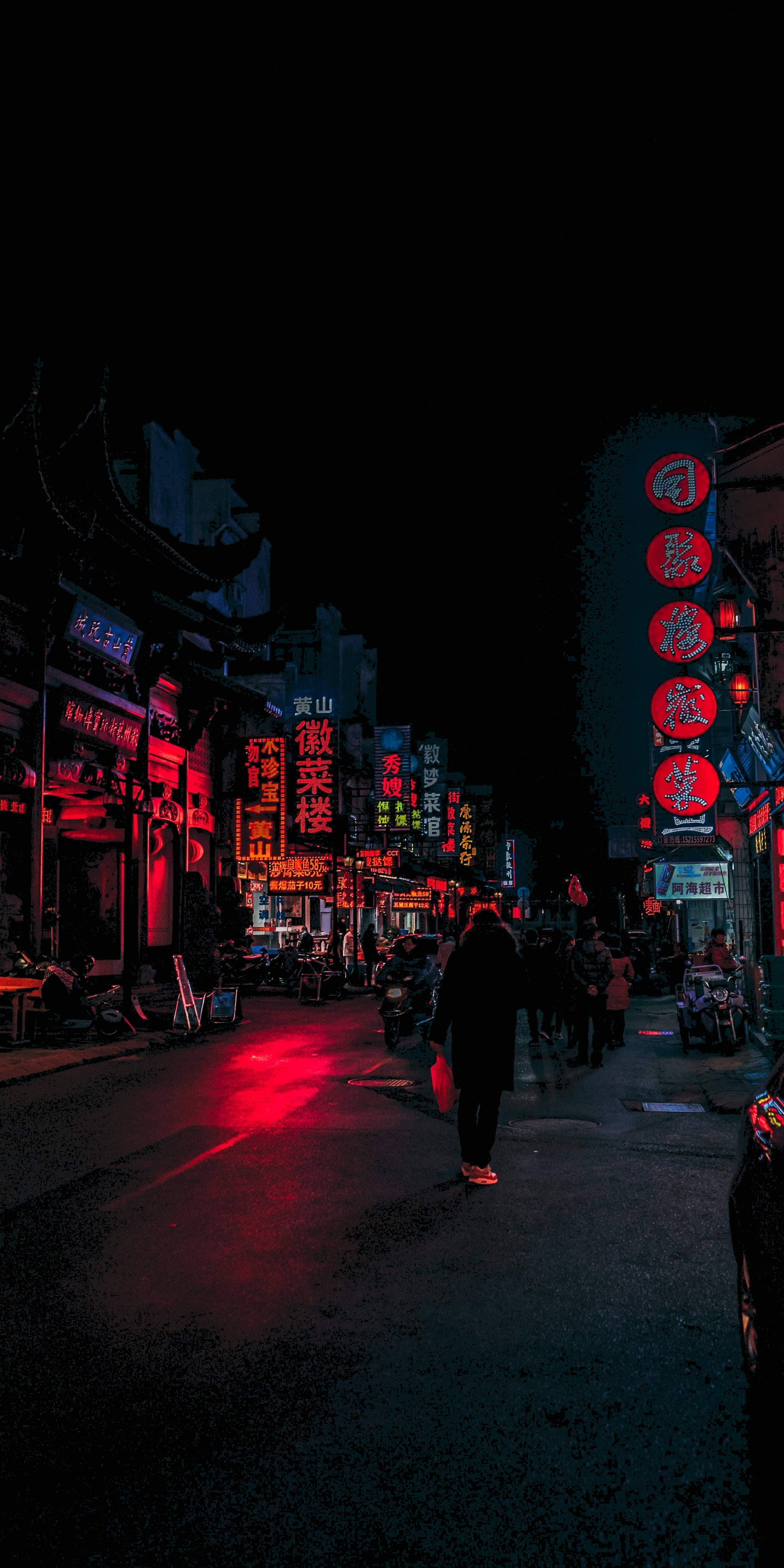 Super Amoled, Asian Street, neon-lit alley, 5K Phone Wallpaper